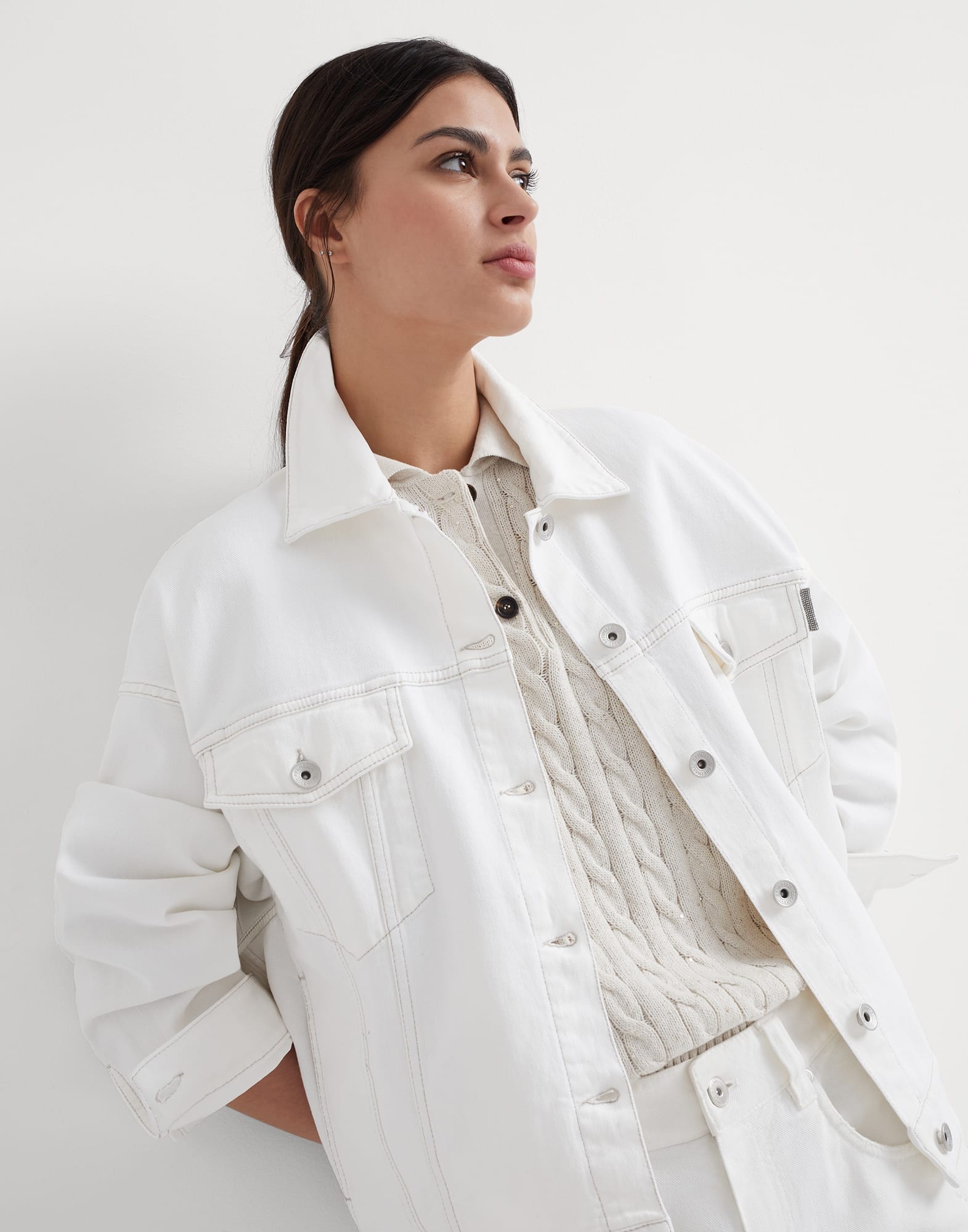 Garment-dyed comfort denim four-pocket jacket with shiny tab - 4