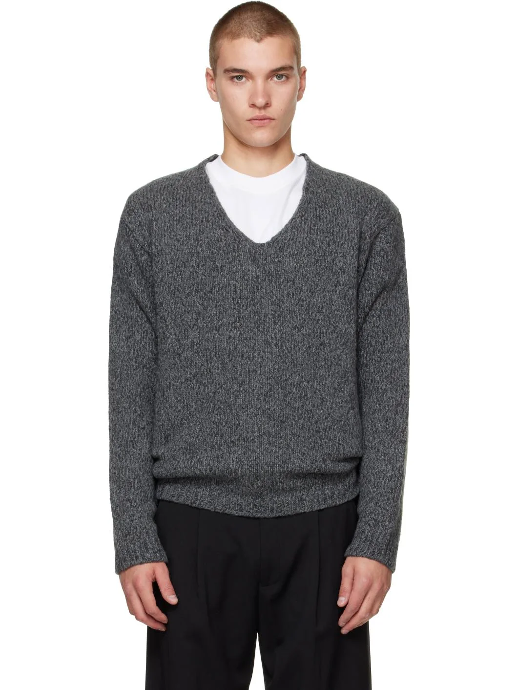 Gray Link V-Neck Sweater - 1