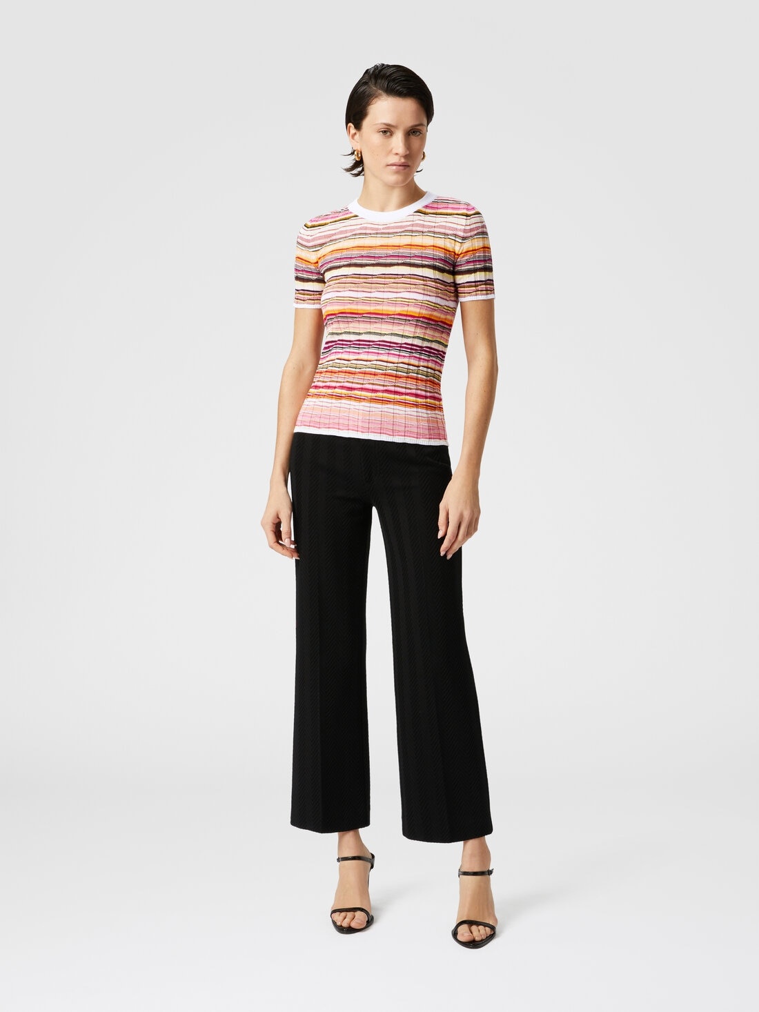Striped cotton and viscose ribbed sweater with three-quarter sleeves - 2
