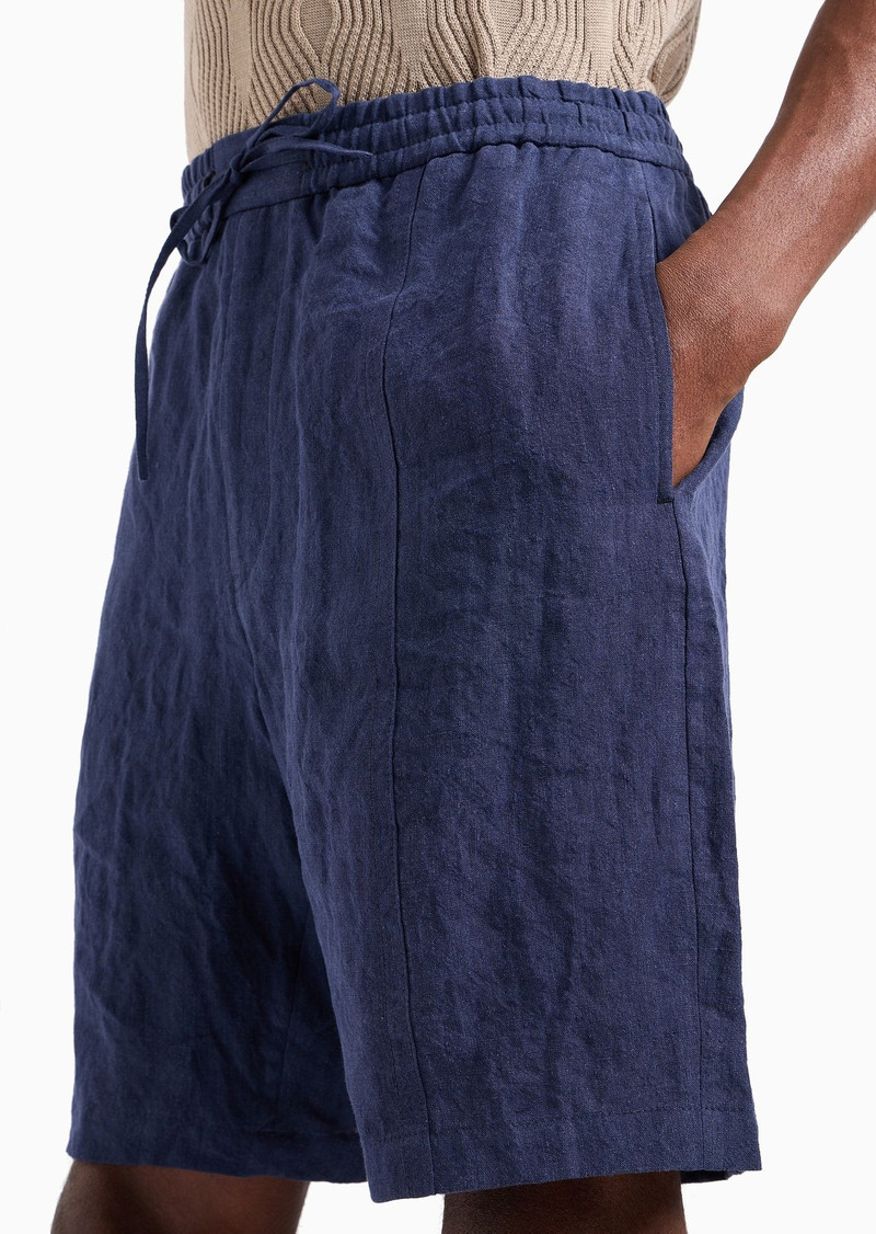 Faded linen with a crêpe texture drawstring board shorts with drawstring 5