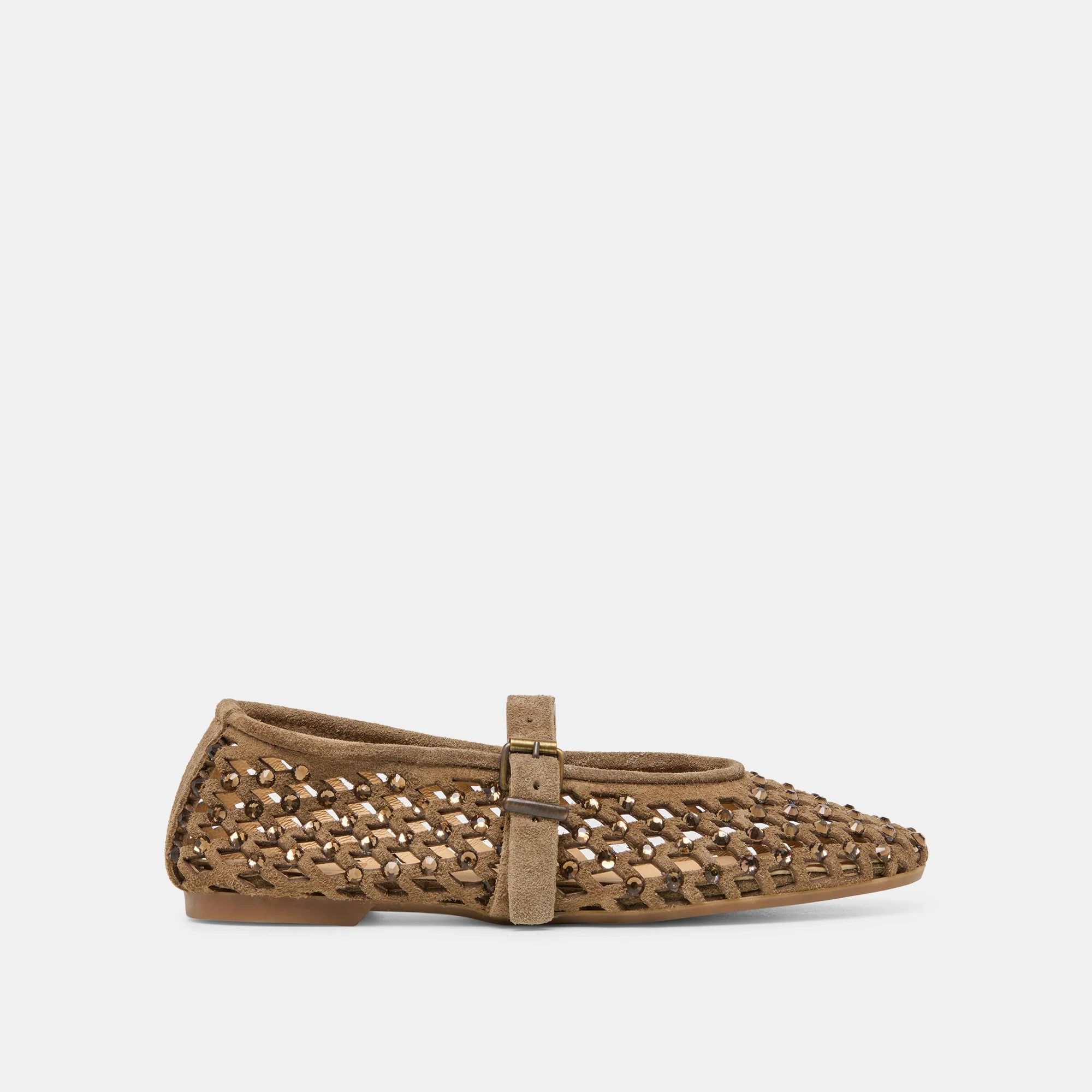 MAVIN RHINESTONE BALLET FLATS TAUPE SUEDE - 1