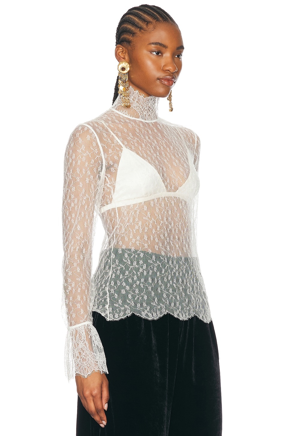 High Neck Long Sleeve Lace Blouse - 2