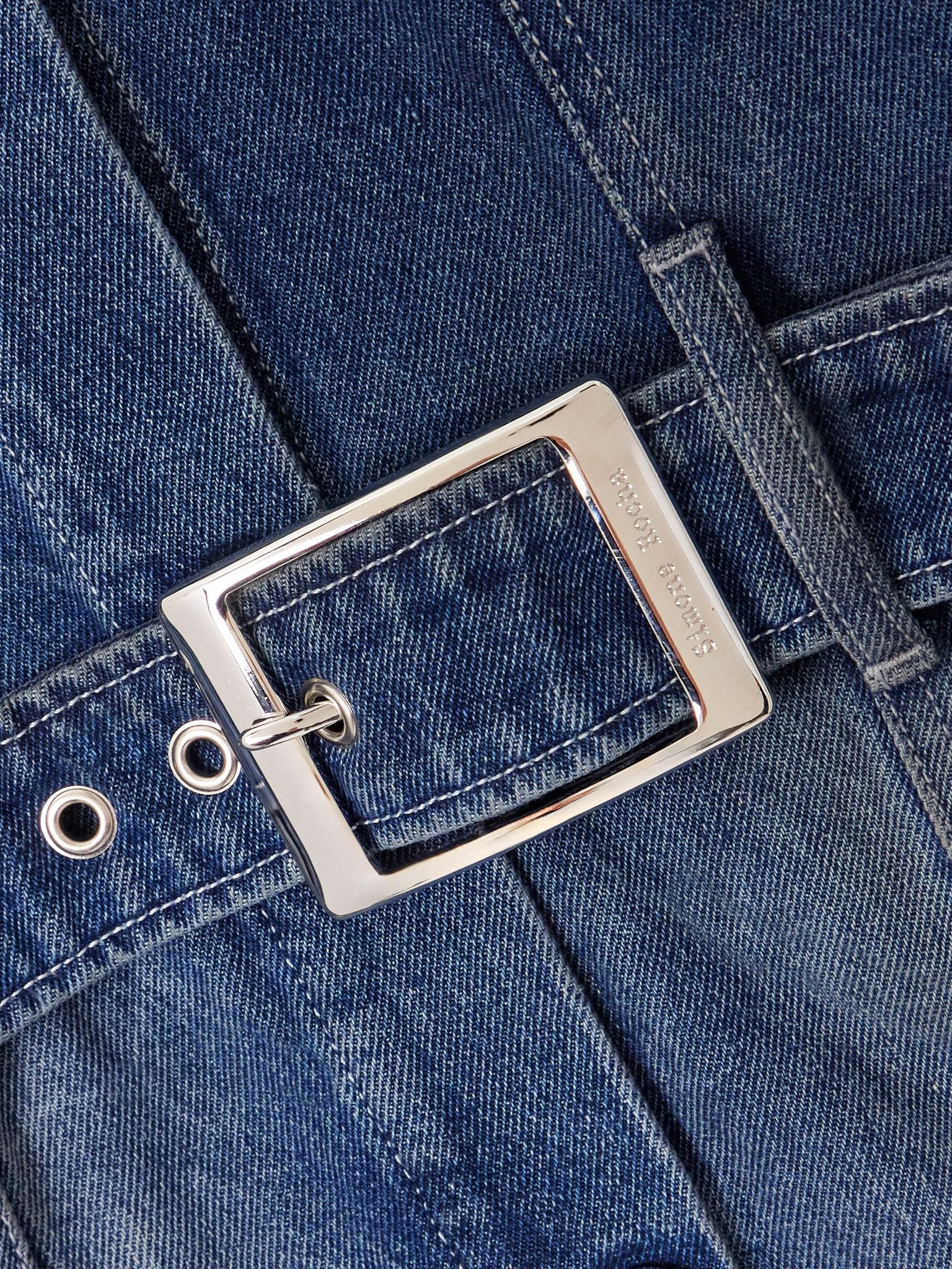Belted embellished denim jacket Mid denim - 6