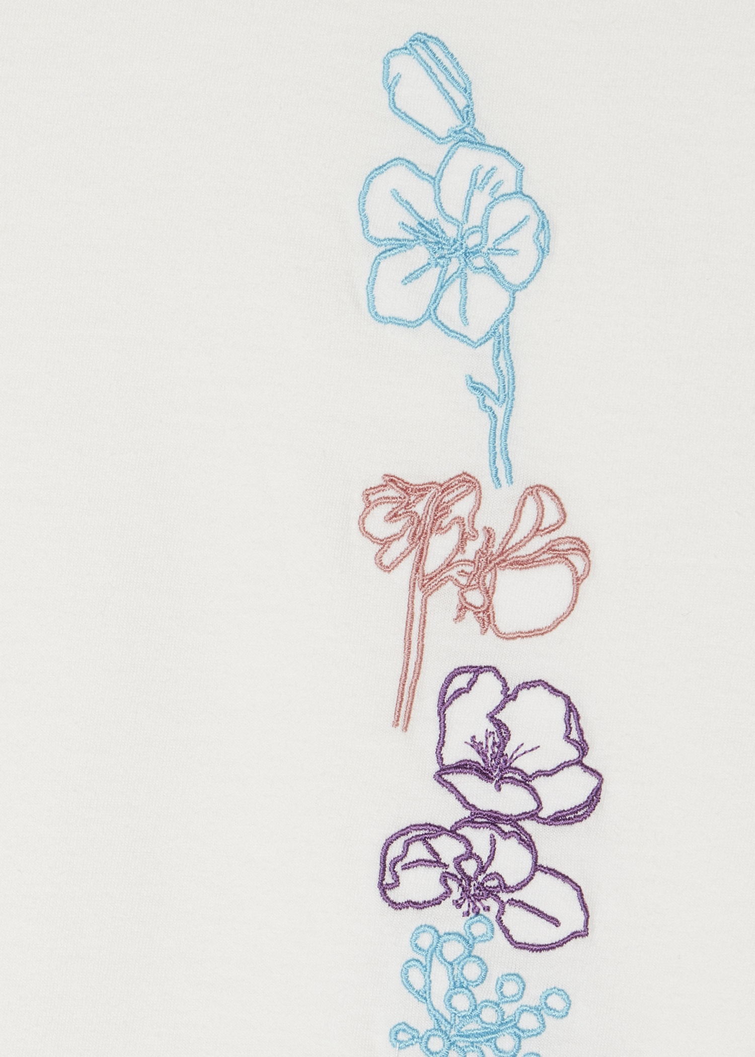 Women's Ecru Cotton 'Embroidered Flowers' T-Shirt - 2
