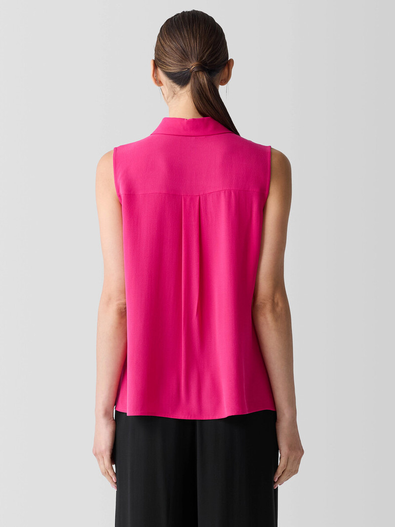 Silk Georgette Crepe Classic Collar Sleeveless Shirt 4