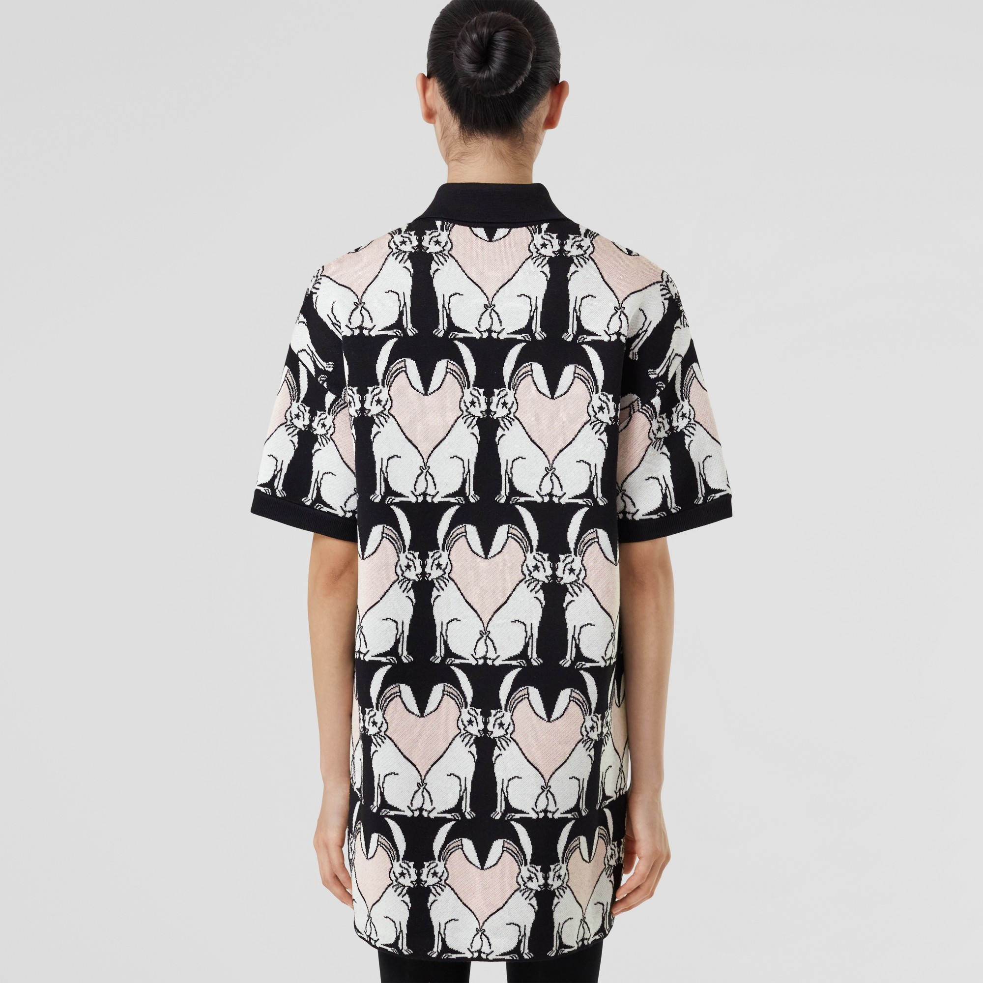 Rabbit Motif Wool Blend Jacquard Polo Shirt Dress - 3