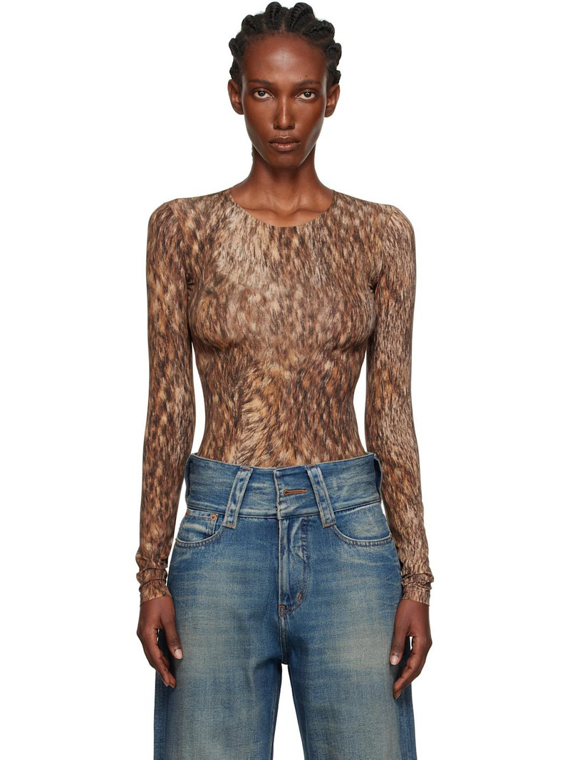 Brown Printed Jersey Bodysuit 1
