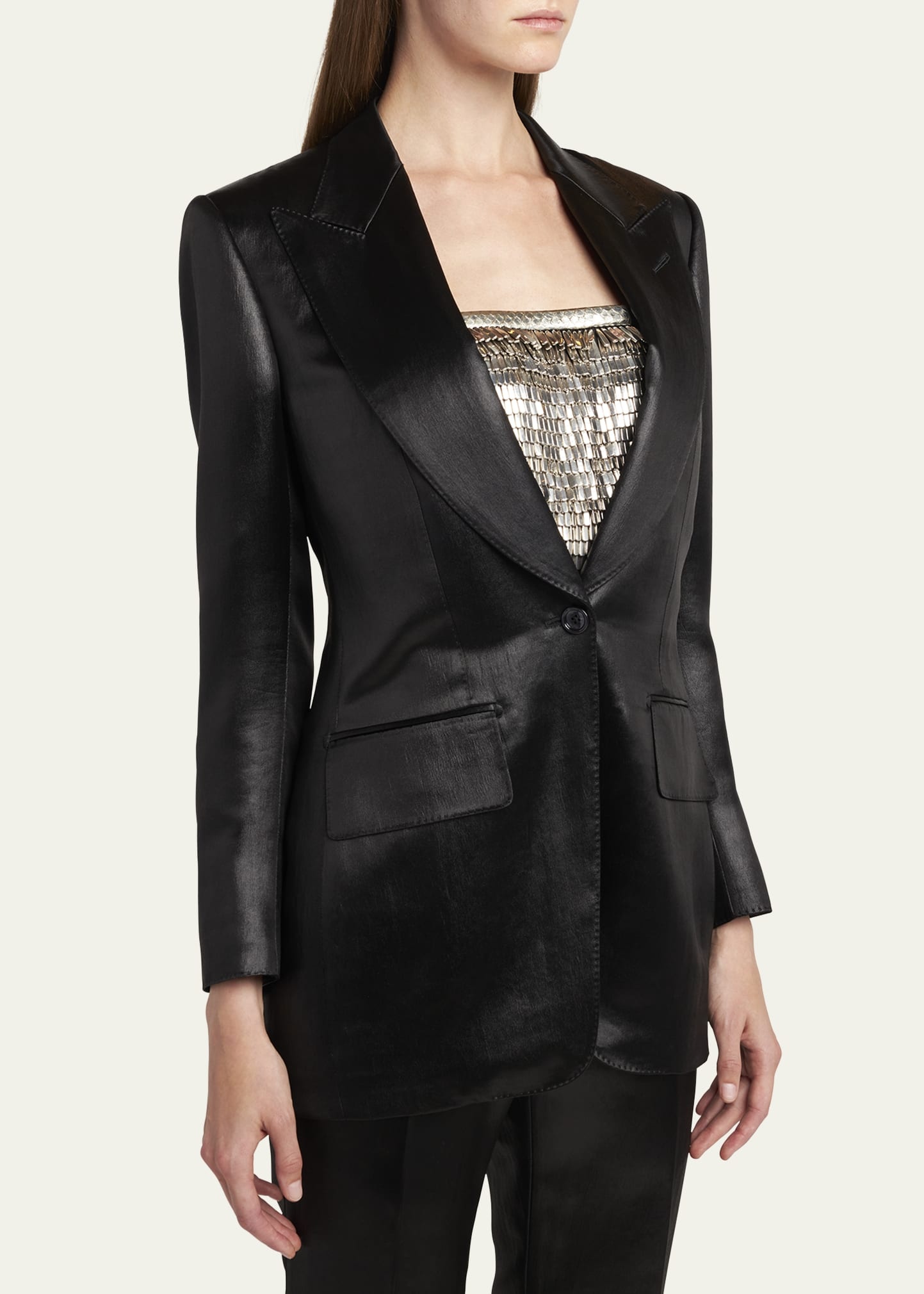 Liquid Satin Single-Breasted Blazer Jacket - 4