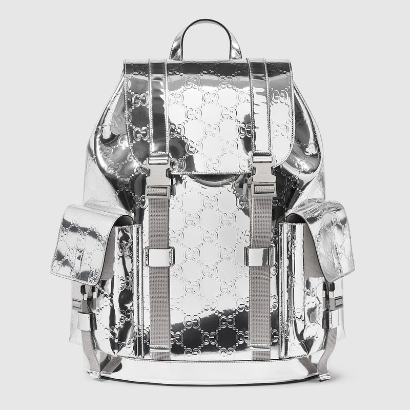Large mirror-effect GG backpack 1