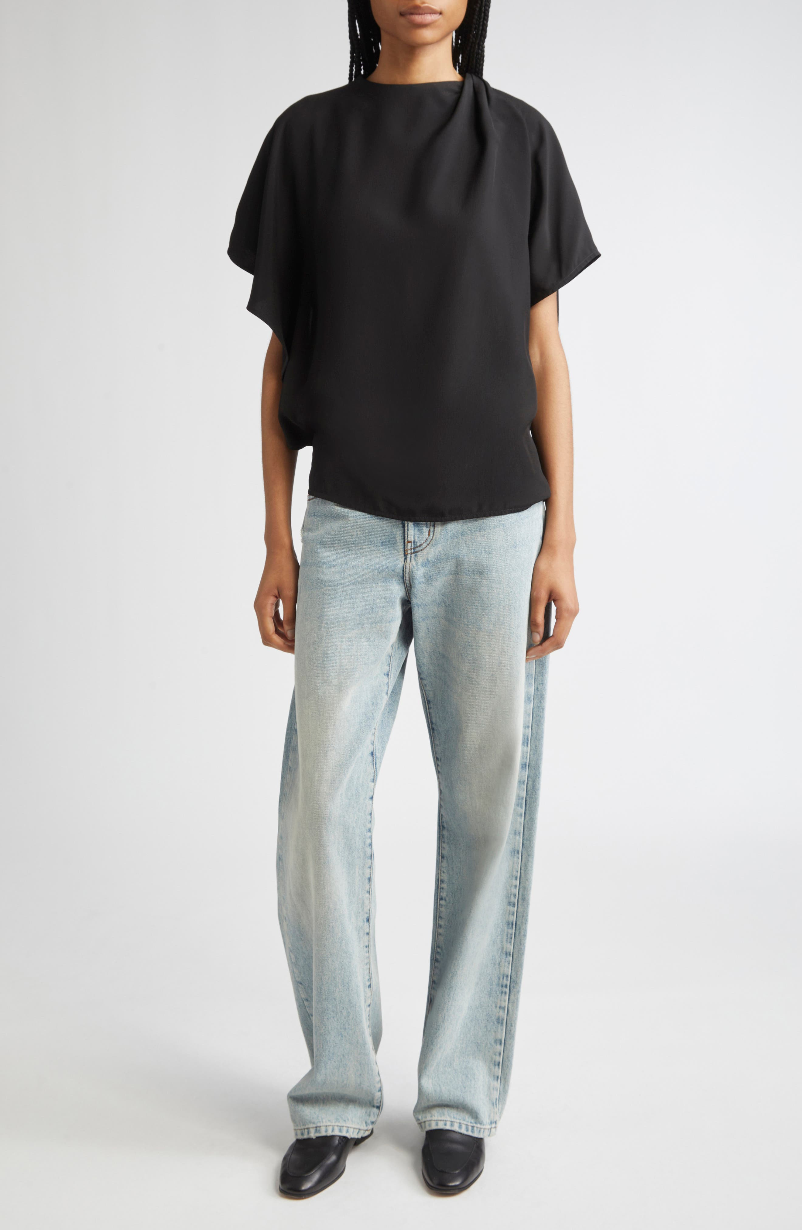 Proenza Schouler Etta Hammered Viscose Asymmetric Sleeve Top in Black at Nordstrom - 2