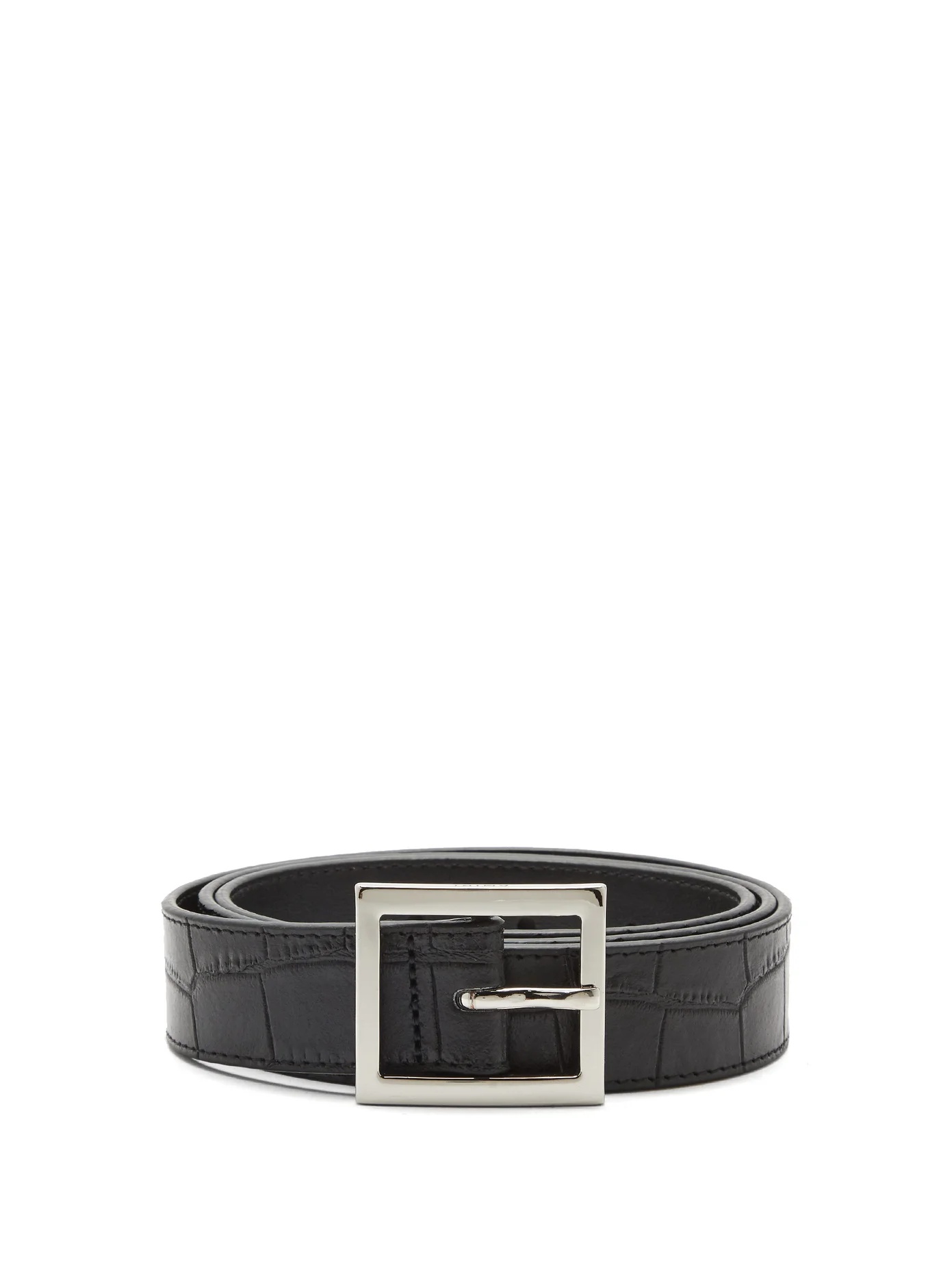 Crocodile-embossed leather belt - 1