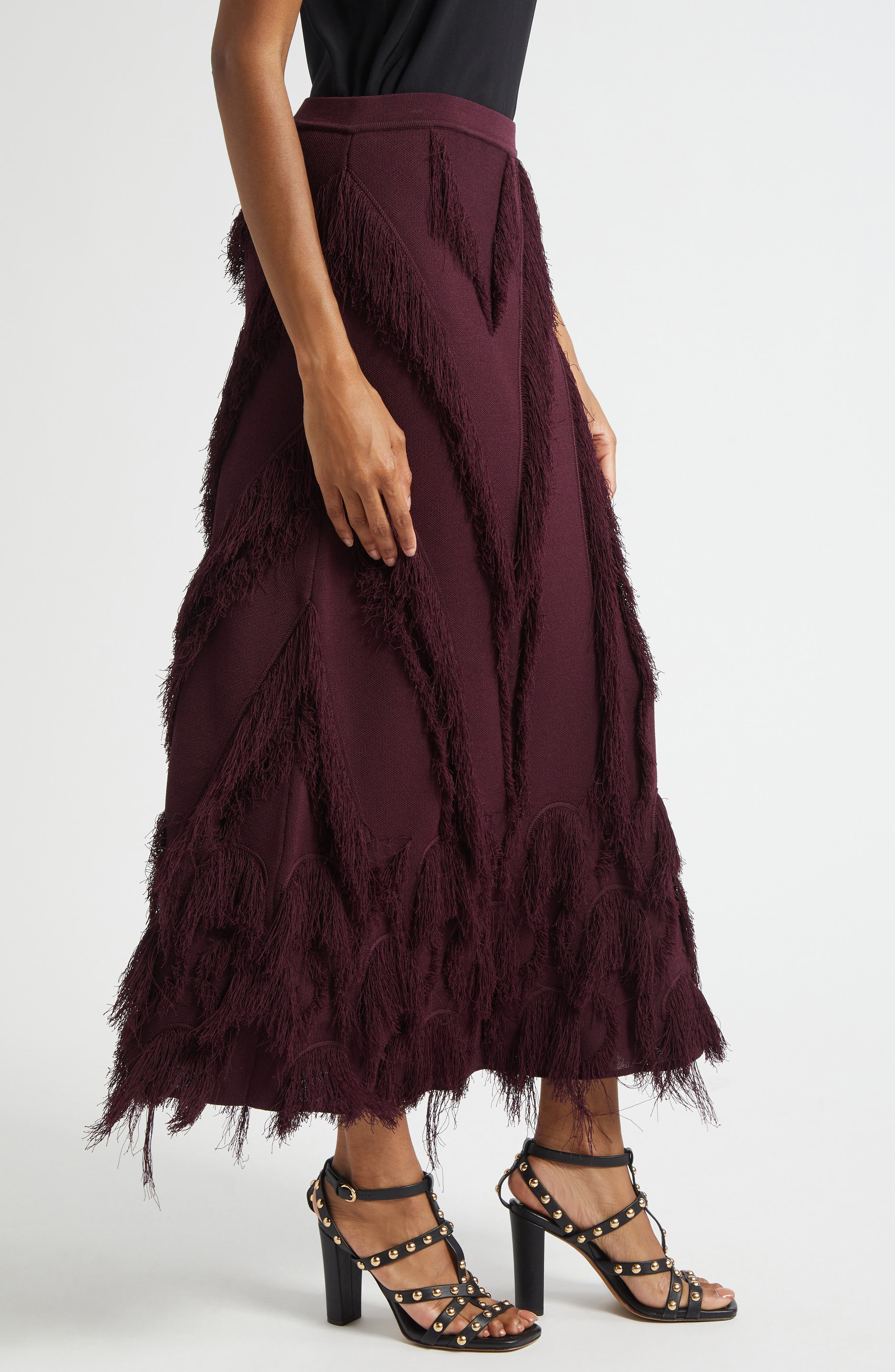 Ulla Johnson Astri Fringe Detail Knit Maxi Skirt in Mahogany at Nordstrom - 3