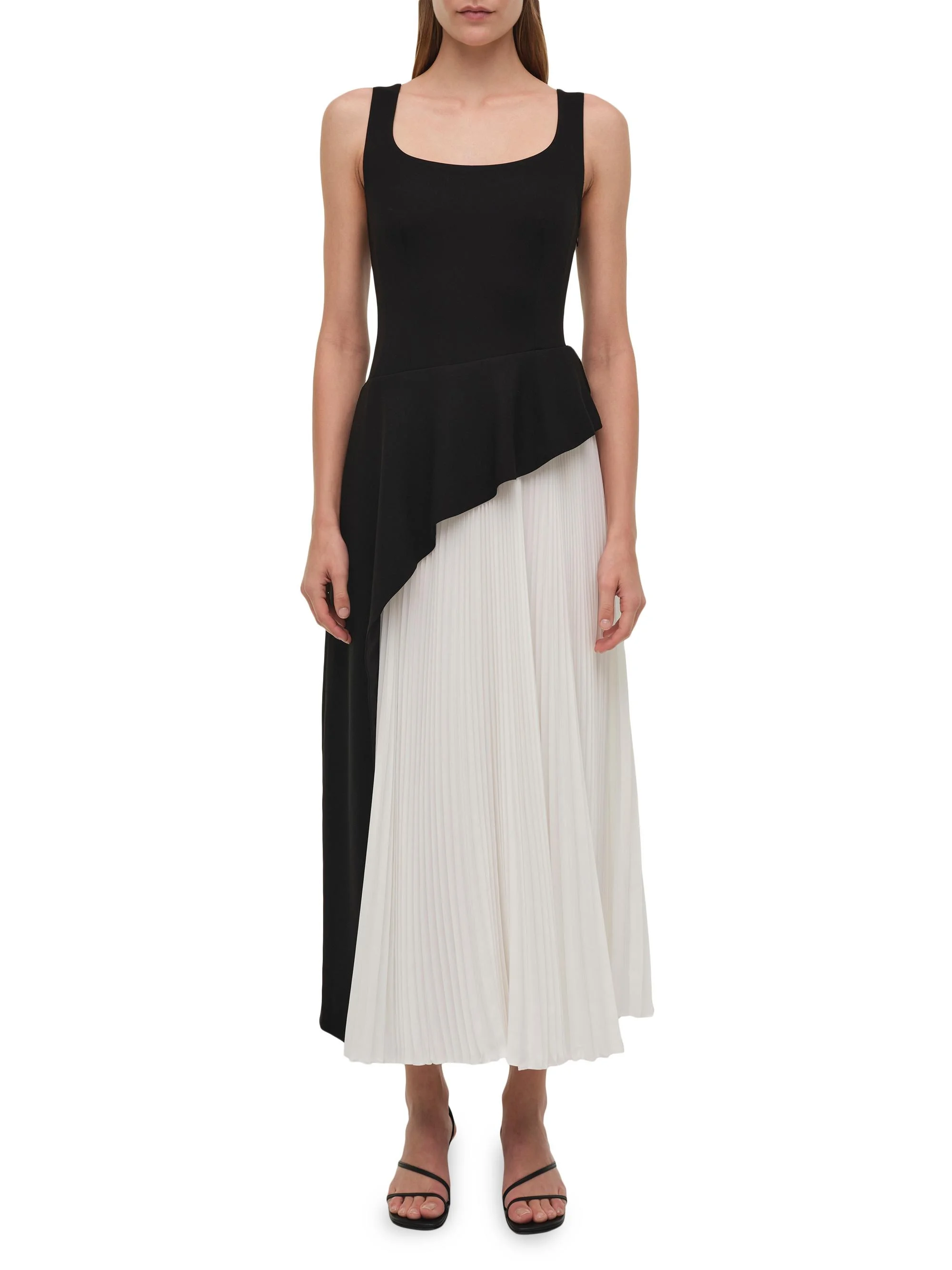 Women's Zayla Asymmetric Peplum Pleated Midi-Dress - Black Multi - 1