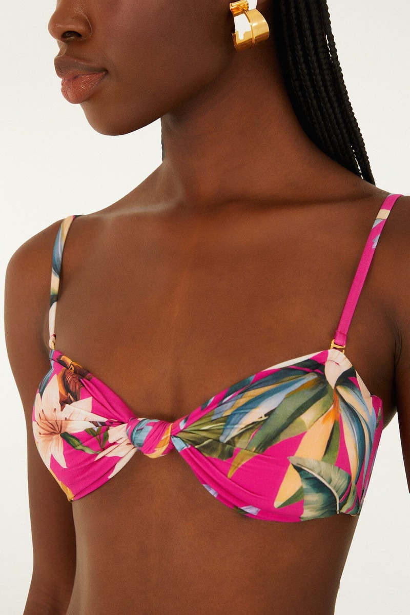 Pink Tropicalia Front Knot Bikini Top 4