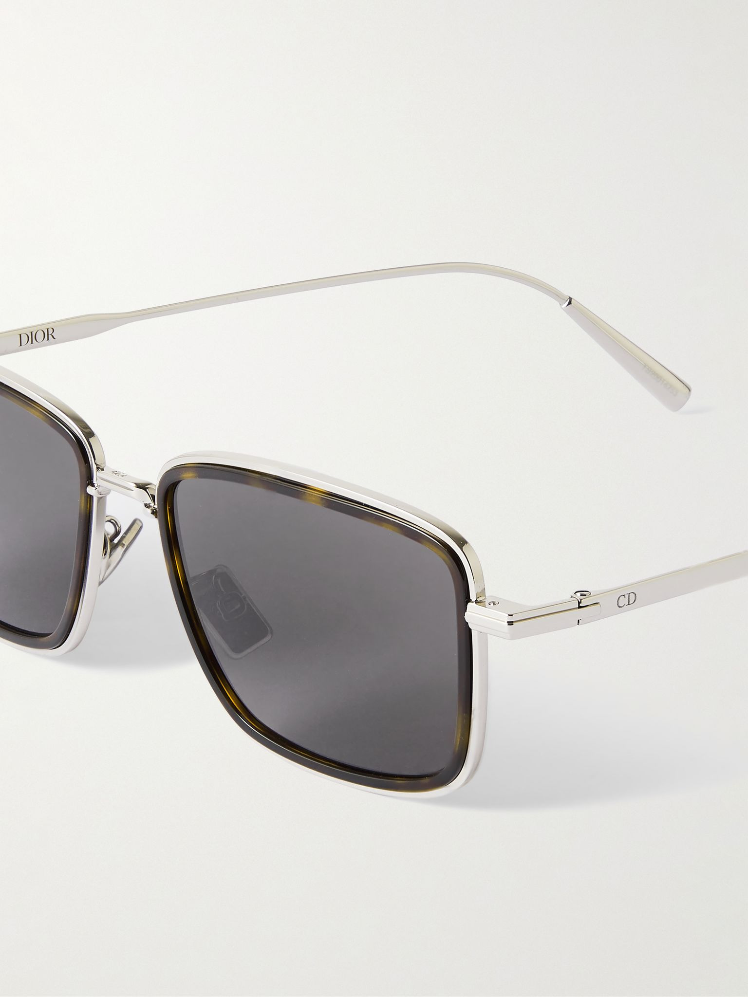 DiorBlacksuit S9U Silver-Tone and Tortoiseshell Acetate D-Frame Sunglasses Silver - 3