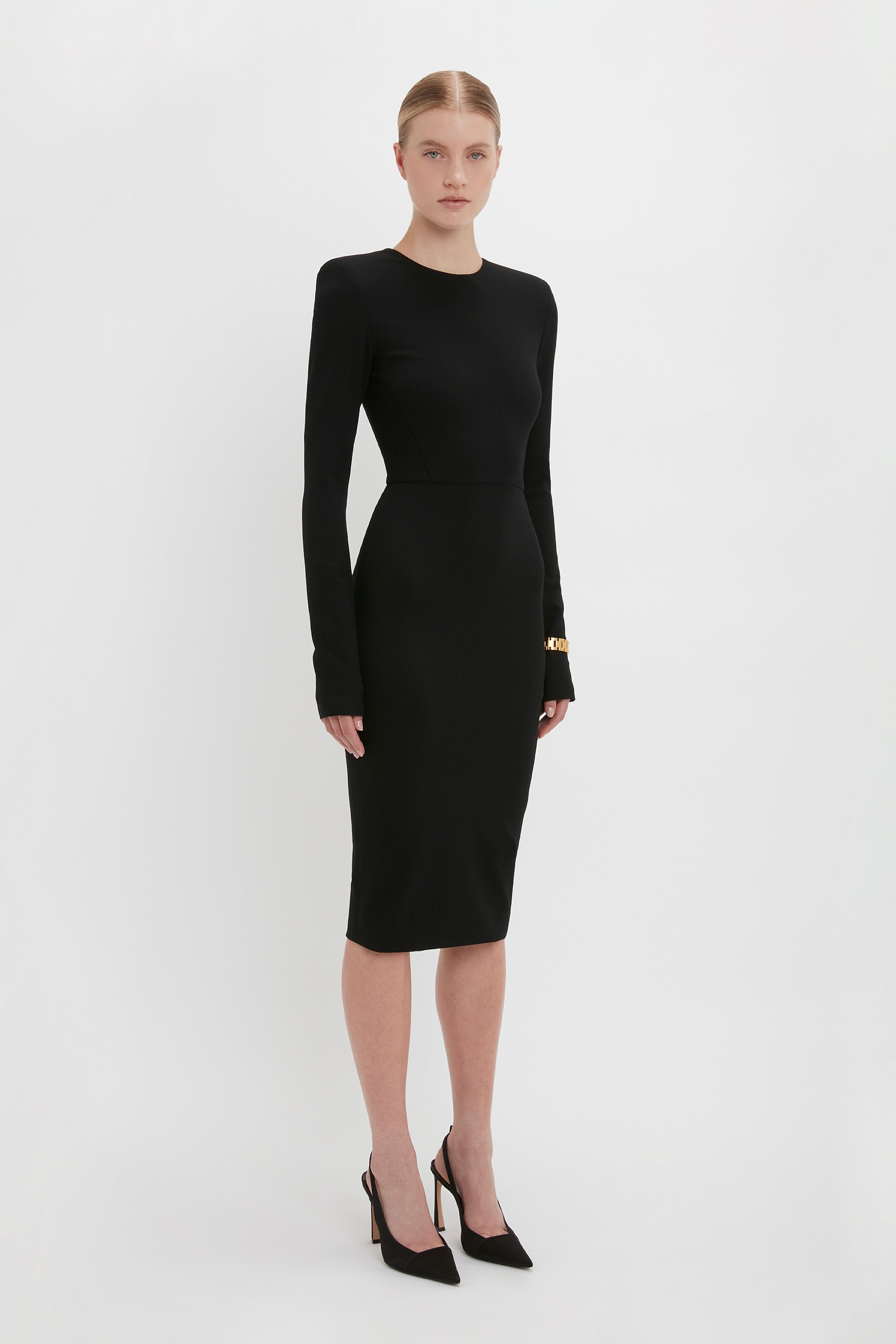 Long Sleeve T-Shirt Fitted Dress In Black - 3