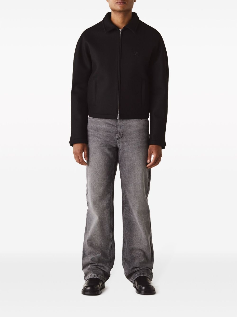 logo-patch wool jacket - 2