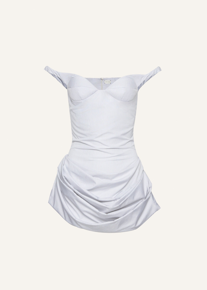 Off shoulder poplin bustier dress in grey stripes - 1