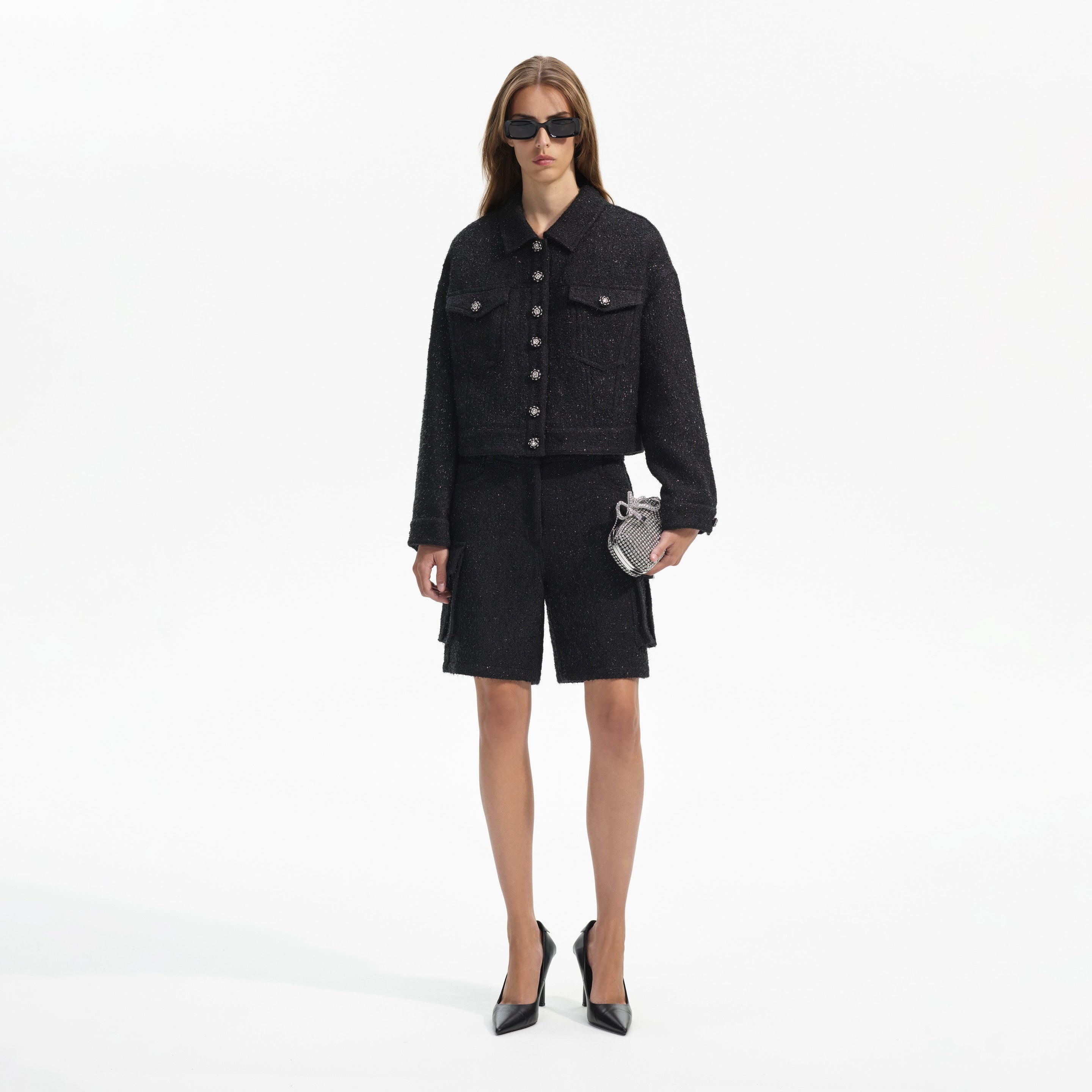 Black Boucle Oversized Jacket - 1
