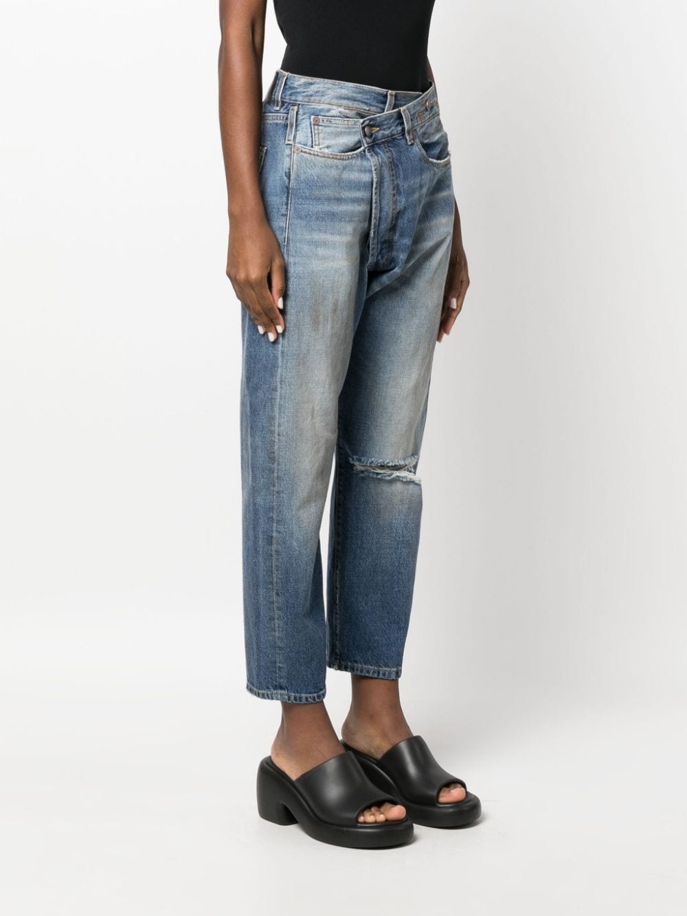 stonewashed asymmetric cropped jeans - 3