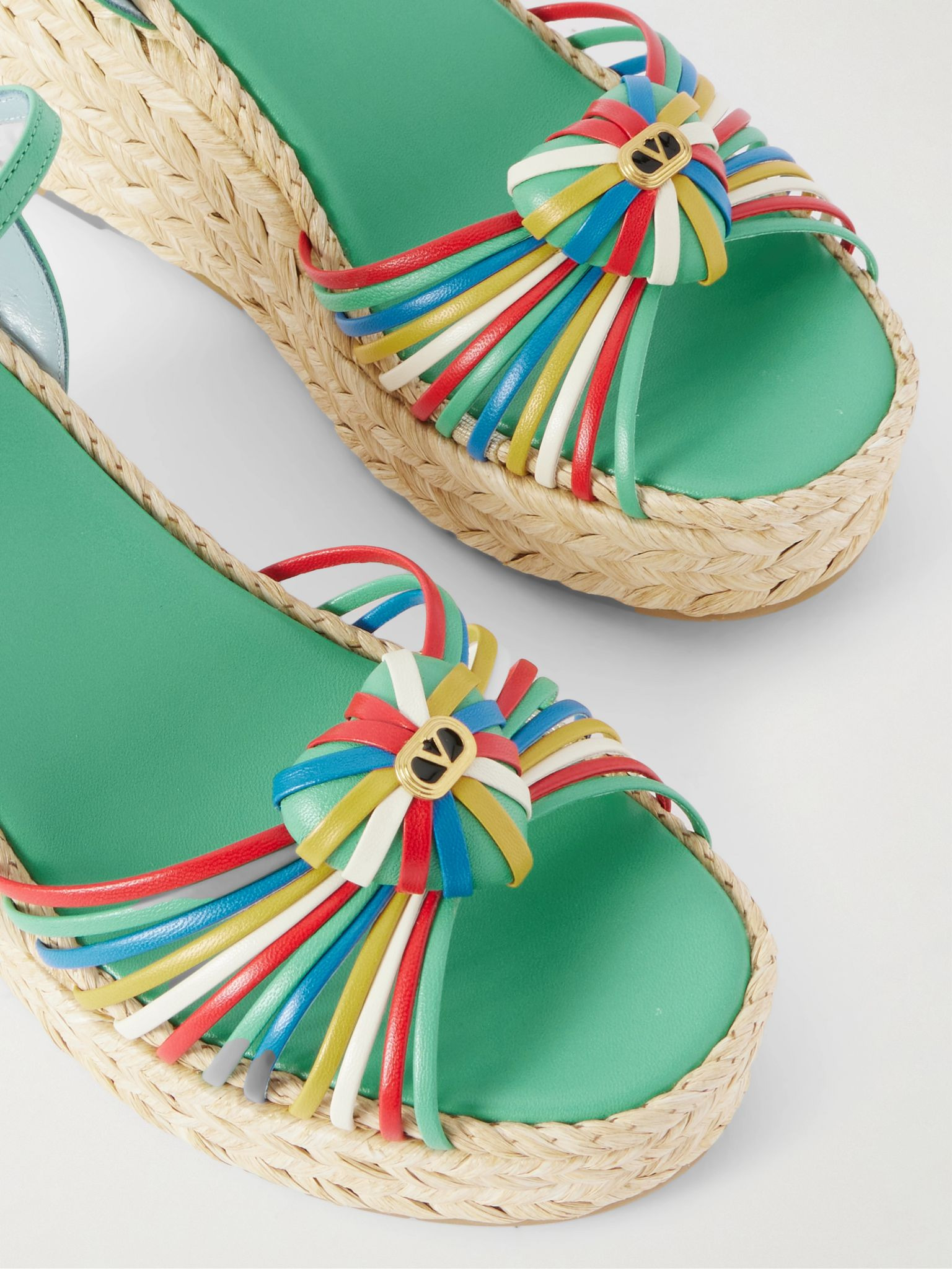 Leather-trimmed wedge espadrilles Multi - 4