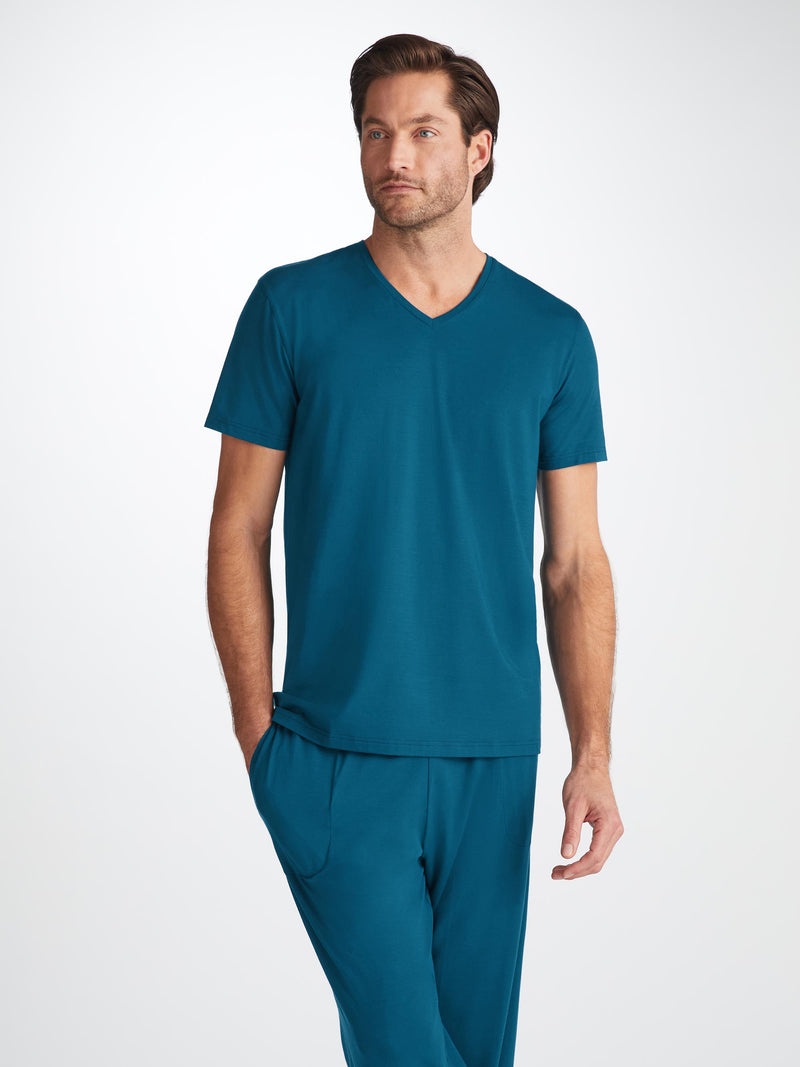 Men's V-Neck T-Shirt Basel Micro Modal Stretch Poseidon Blue - 2