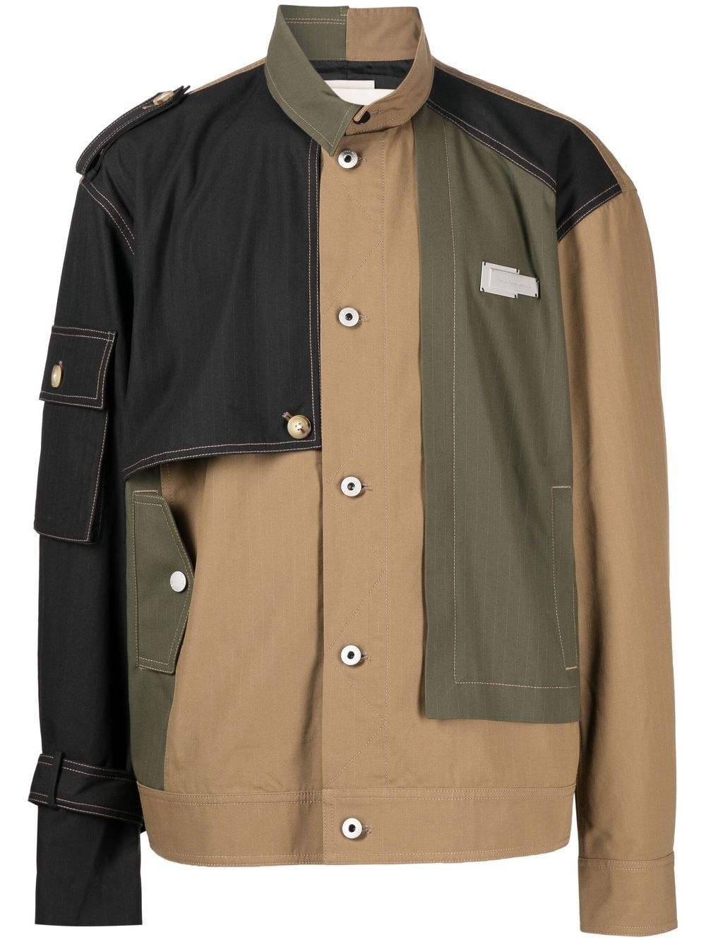 colour-block panel shirt jacket - 1