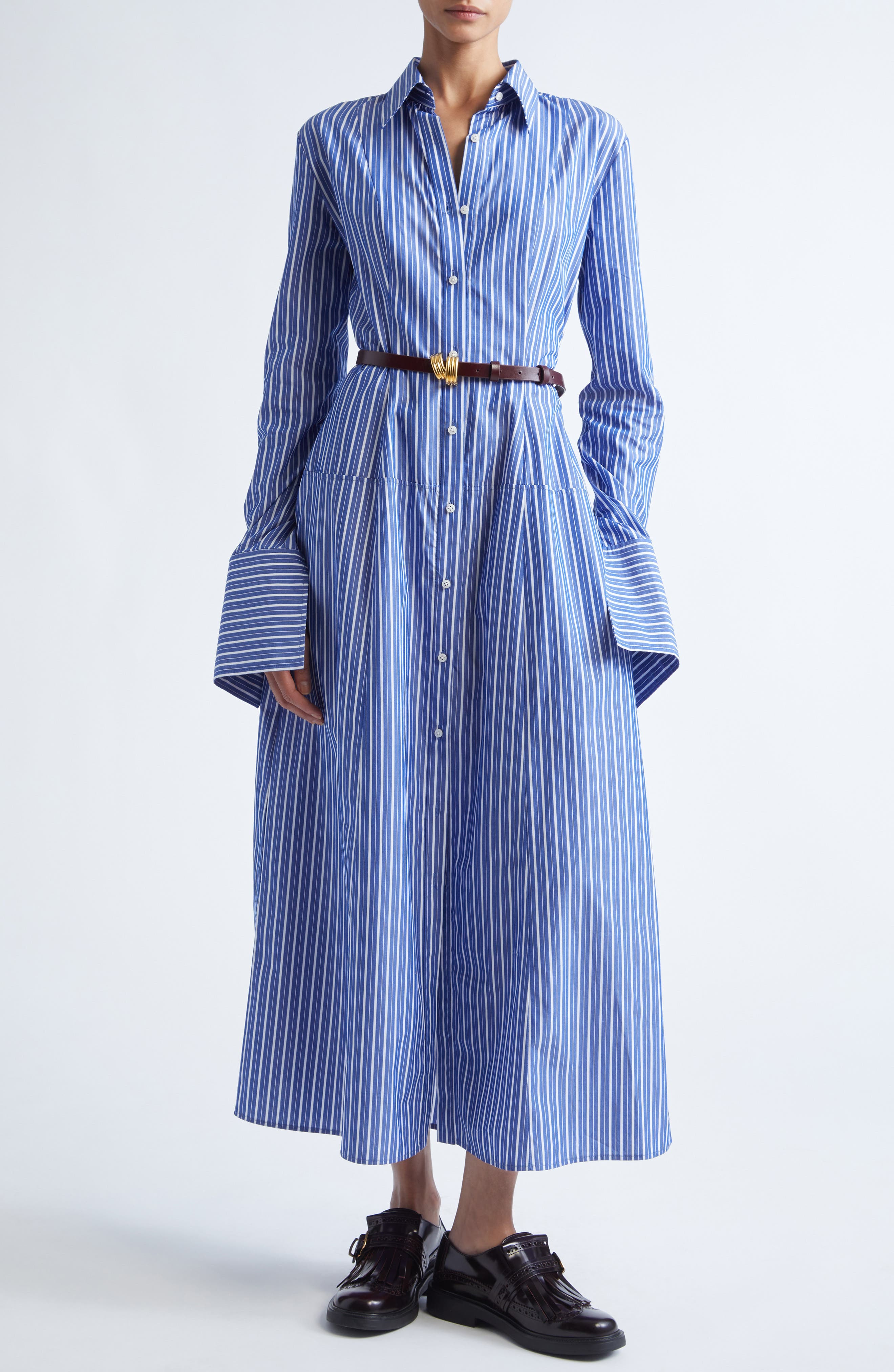 Brandon Maxwell The Sammy Stripe Cotton Shirtdress in Navy Stripe at Nordstrom - 1