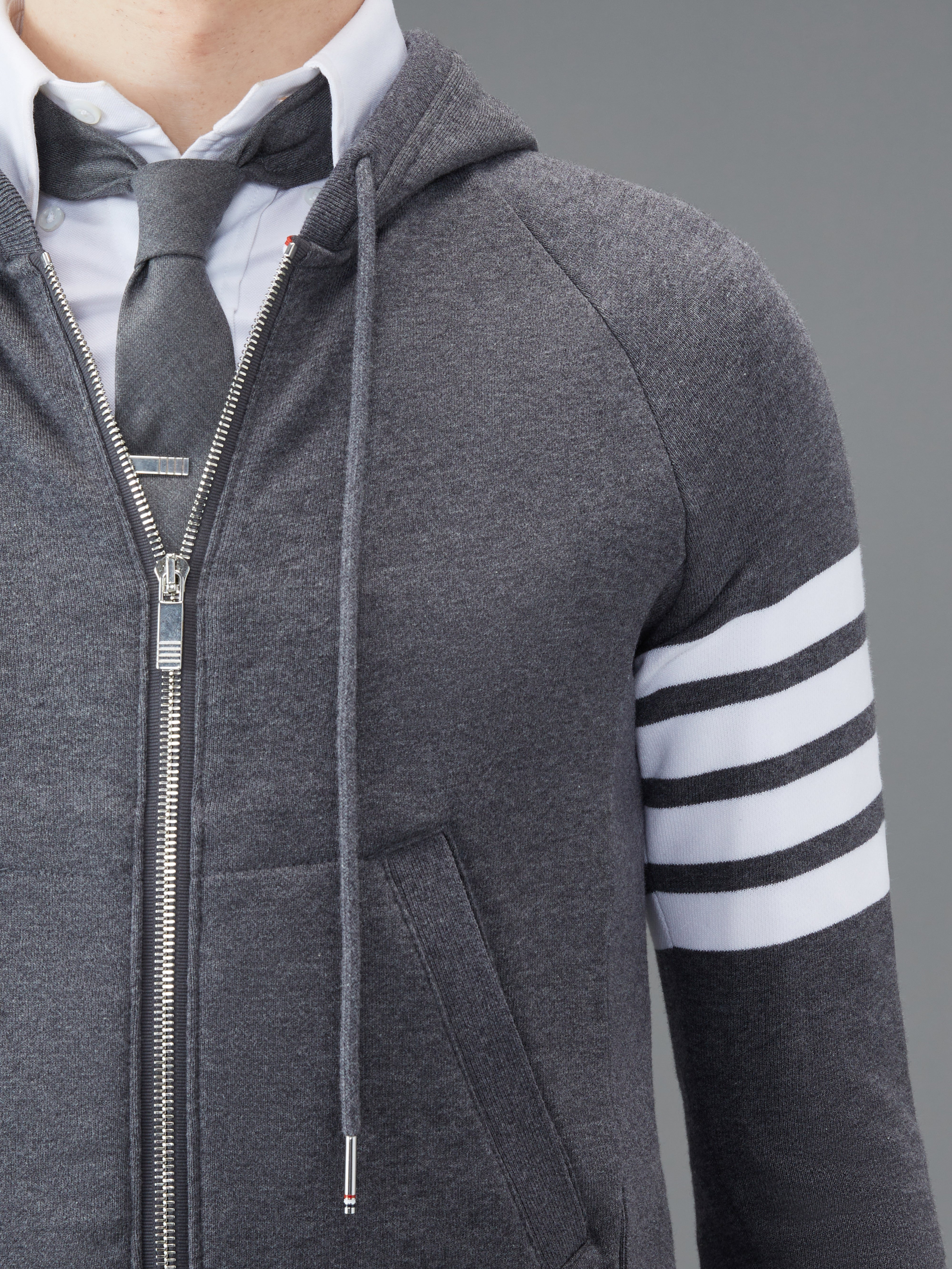 Dark Grey Loopback Jersey Knit 4-bar Zip-up Hoodie - 6