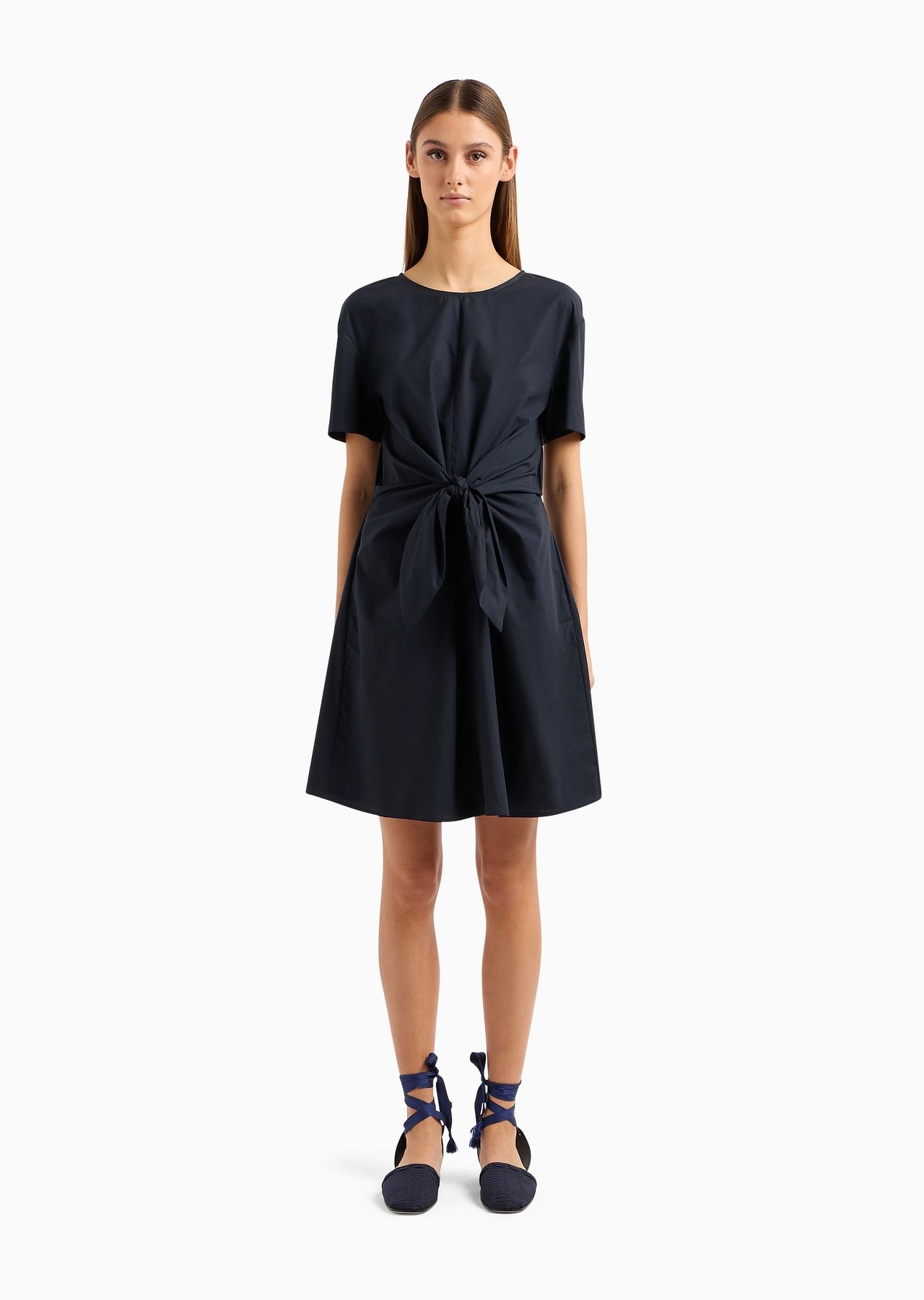 Short-sleeved poplin shirt dress with sash - 3