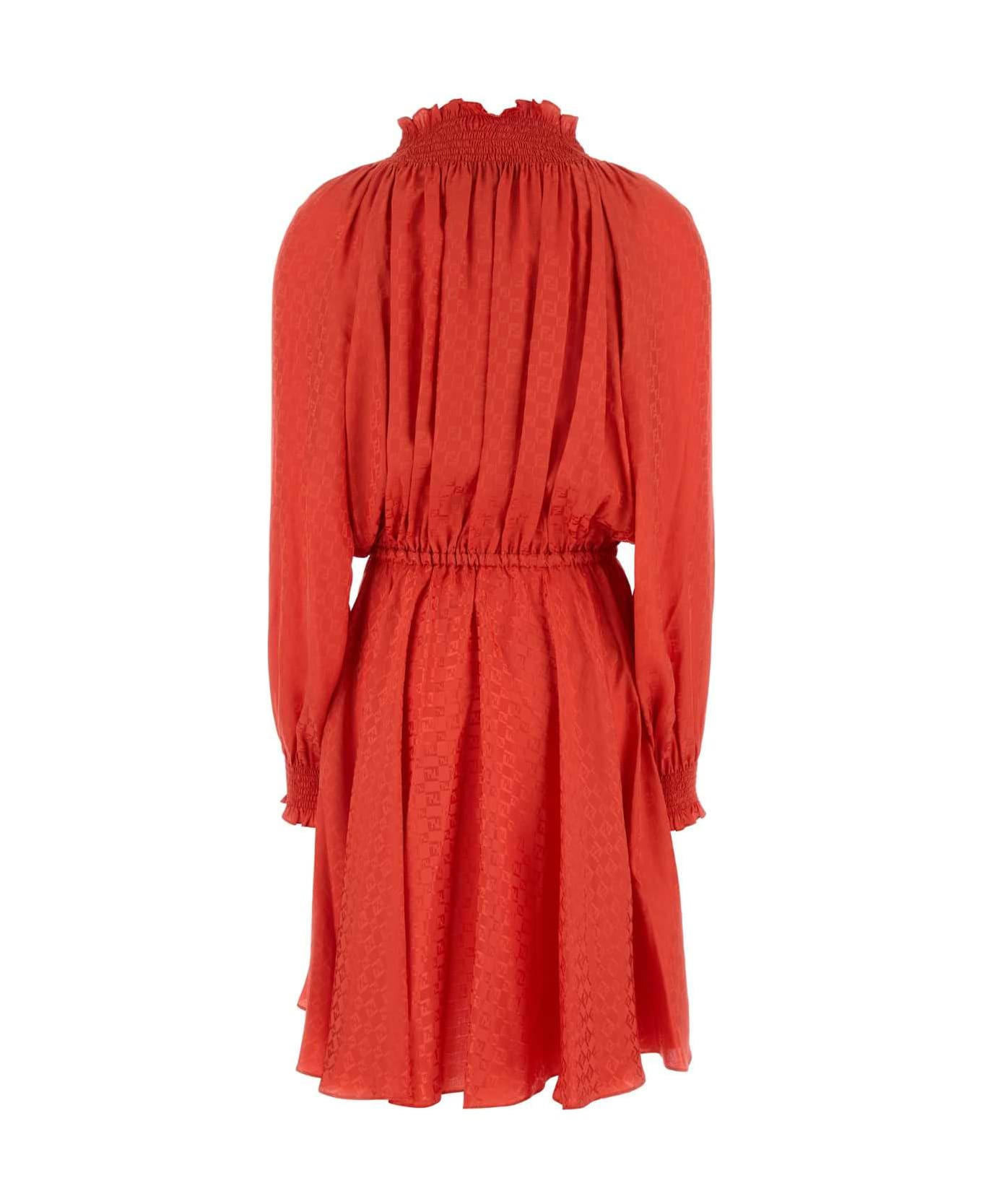 Coral Silk Mini Dress - 2