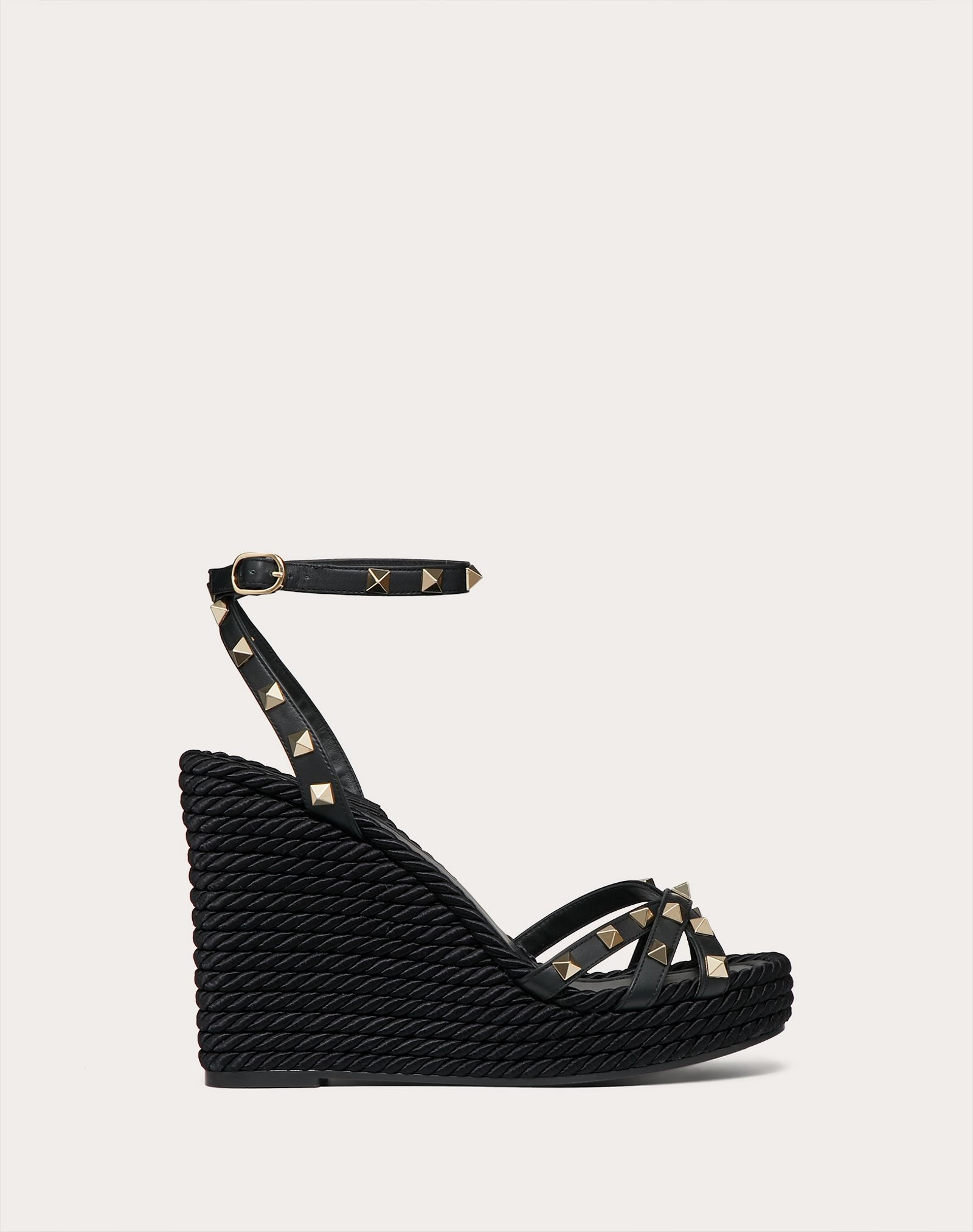 Rockstud Calfskin Ankle Strap Wedge Sandal 95 mm - 1