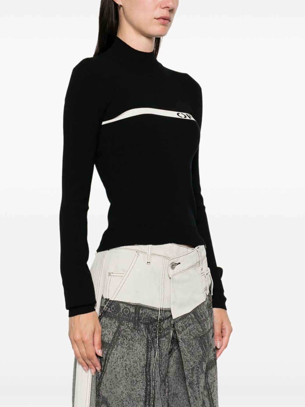 logo-stripe mock-neck top - 3