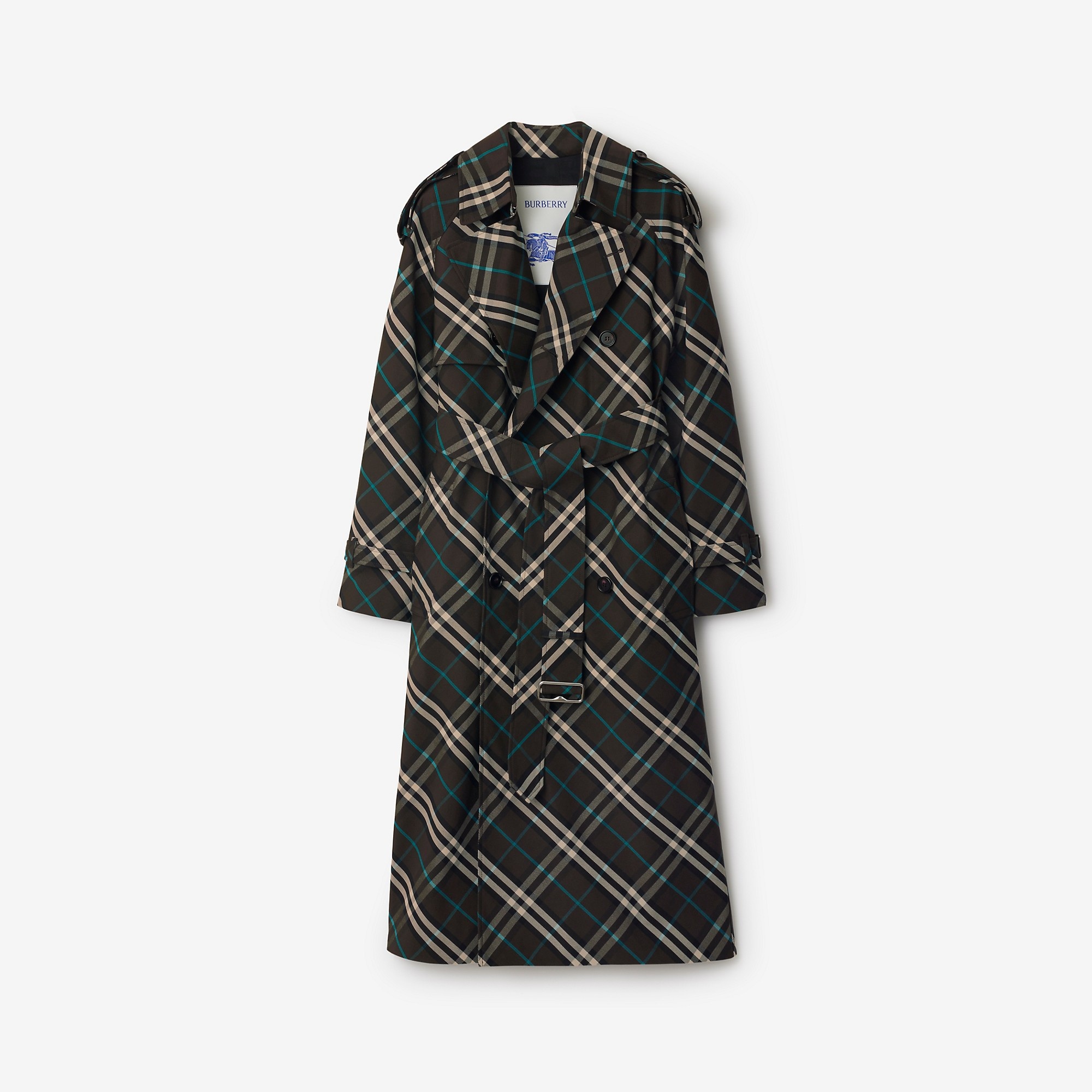 Long Check Cotton Blend Trench Coat - 1