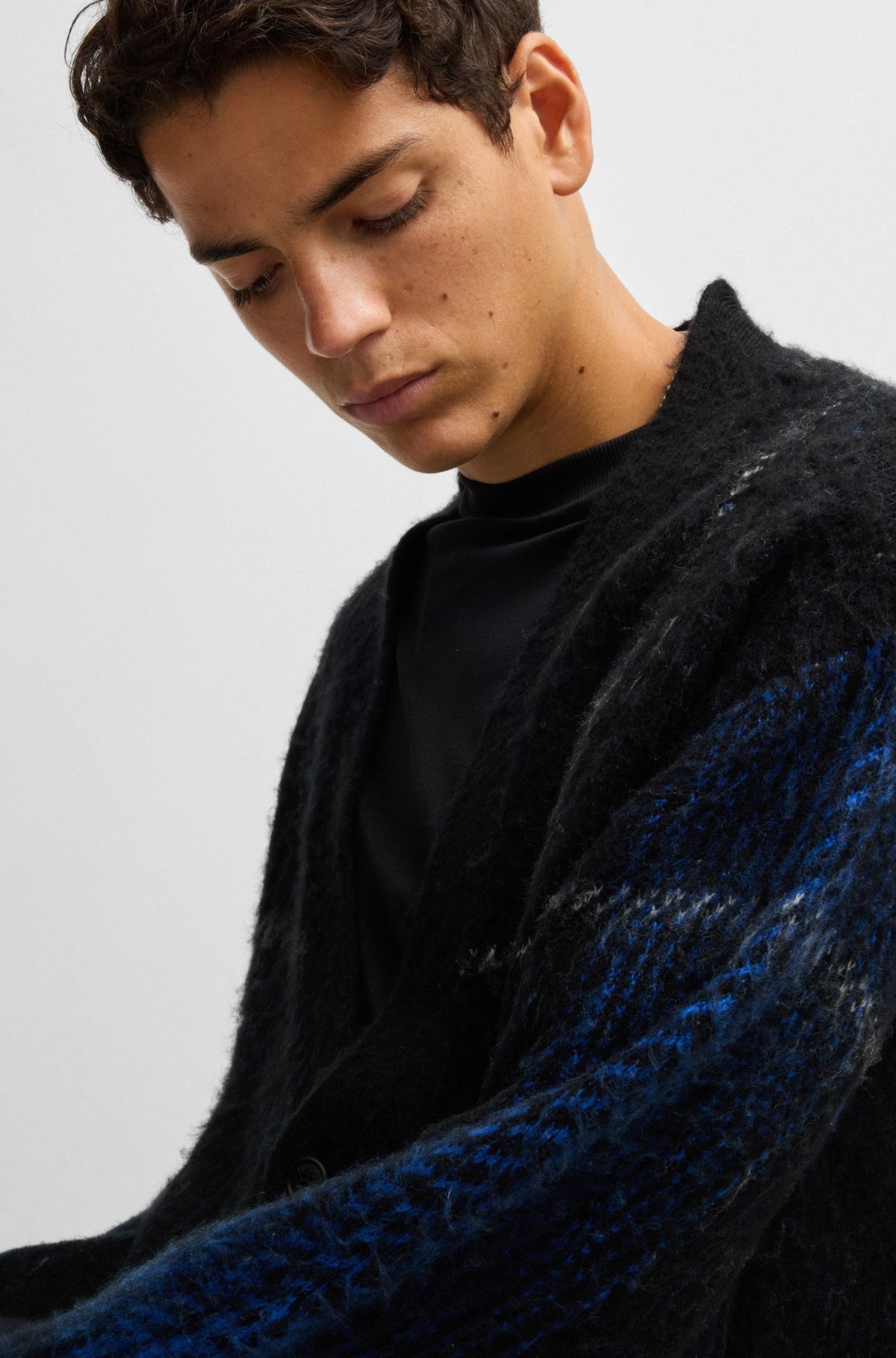GLEN-CHECK CARDIGAN WITH BRUSHED FINISH - 3