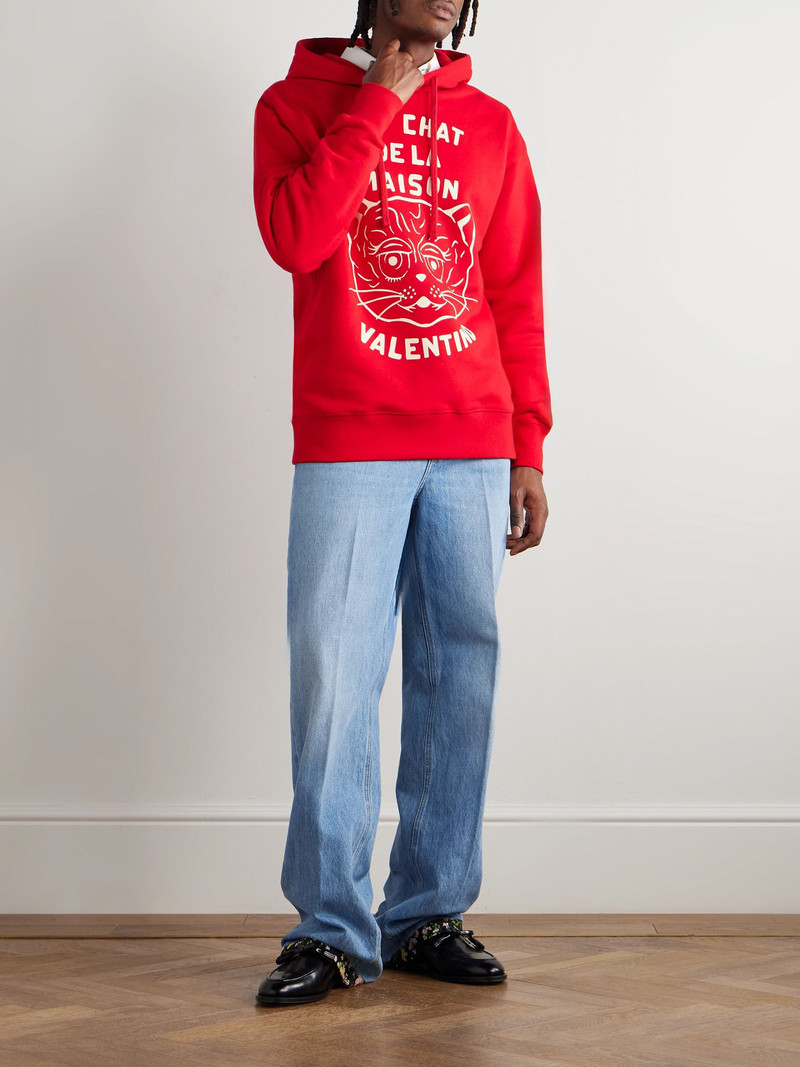 Valentino Logo-Print Cotton-Jersey Hoodie Red outlook