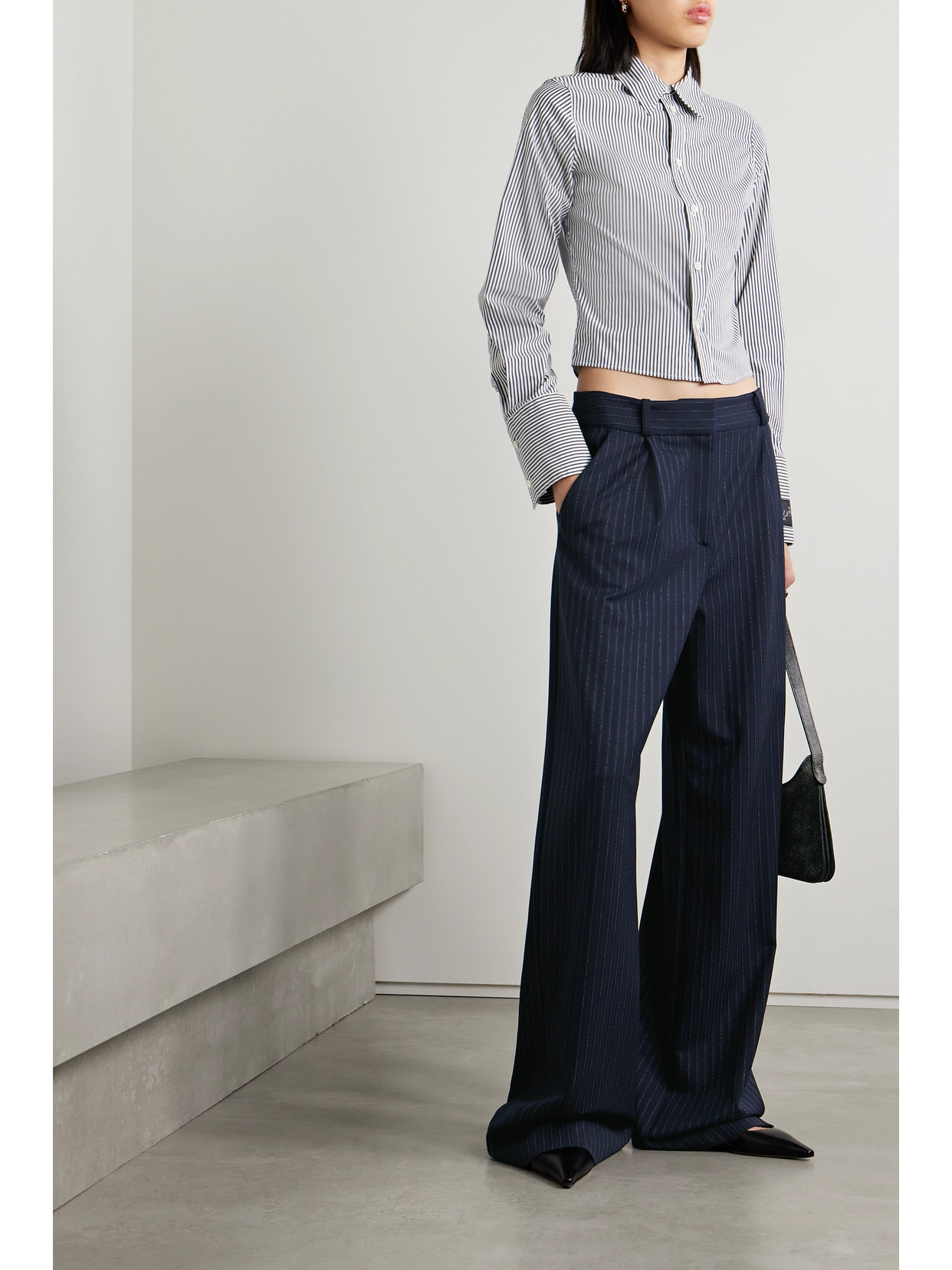 Heyser Pleated Metallic Pinstriped Twill Wide-leg Pants - 2