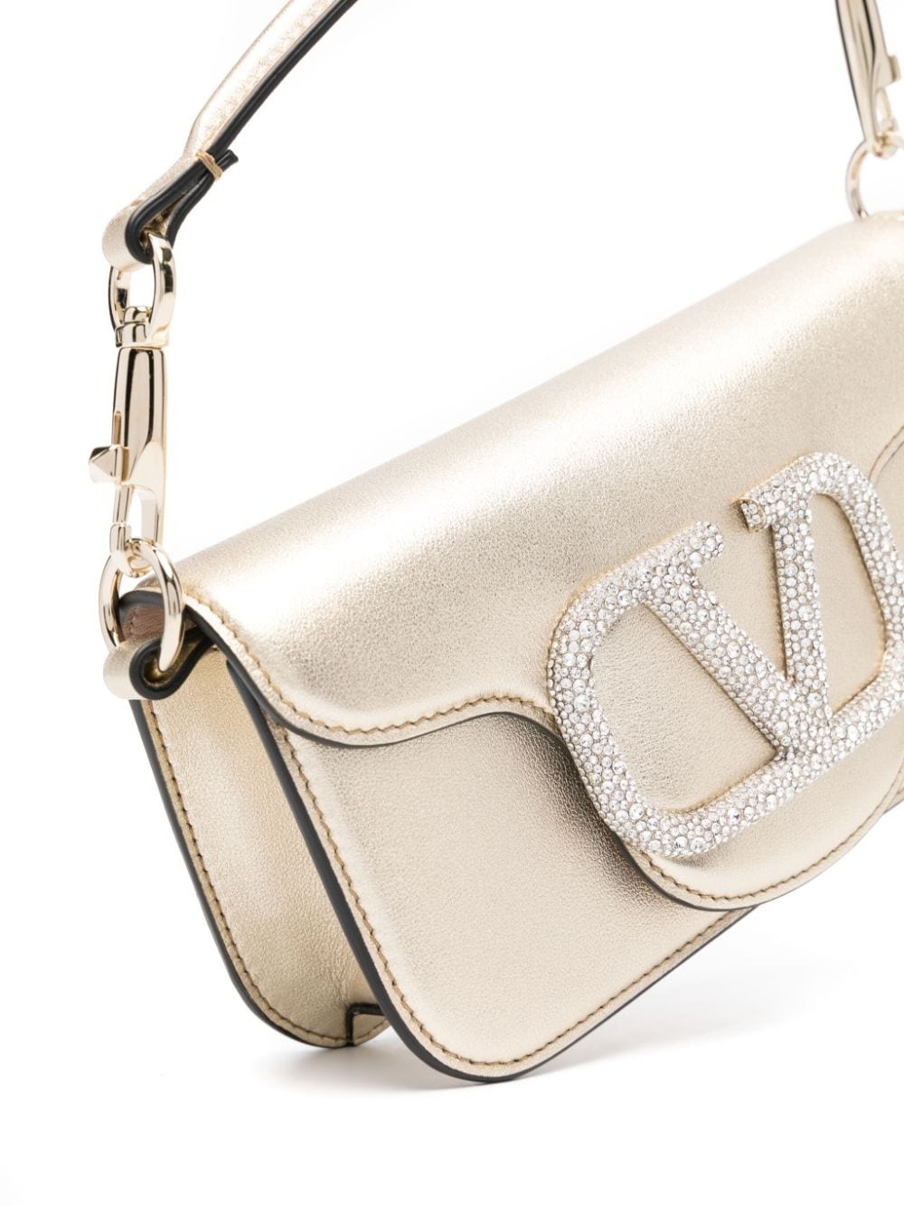 VLogo crystal-embellished leather bag - 4