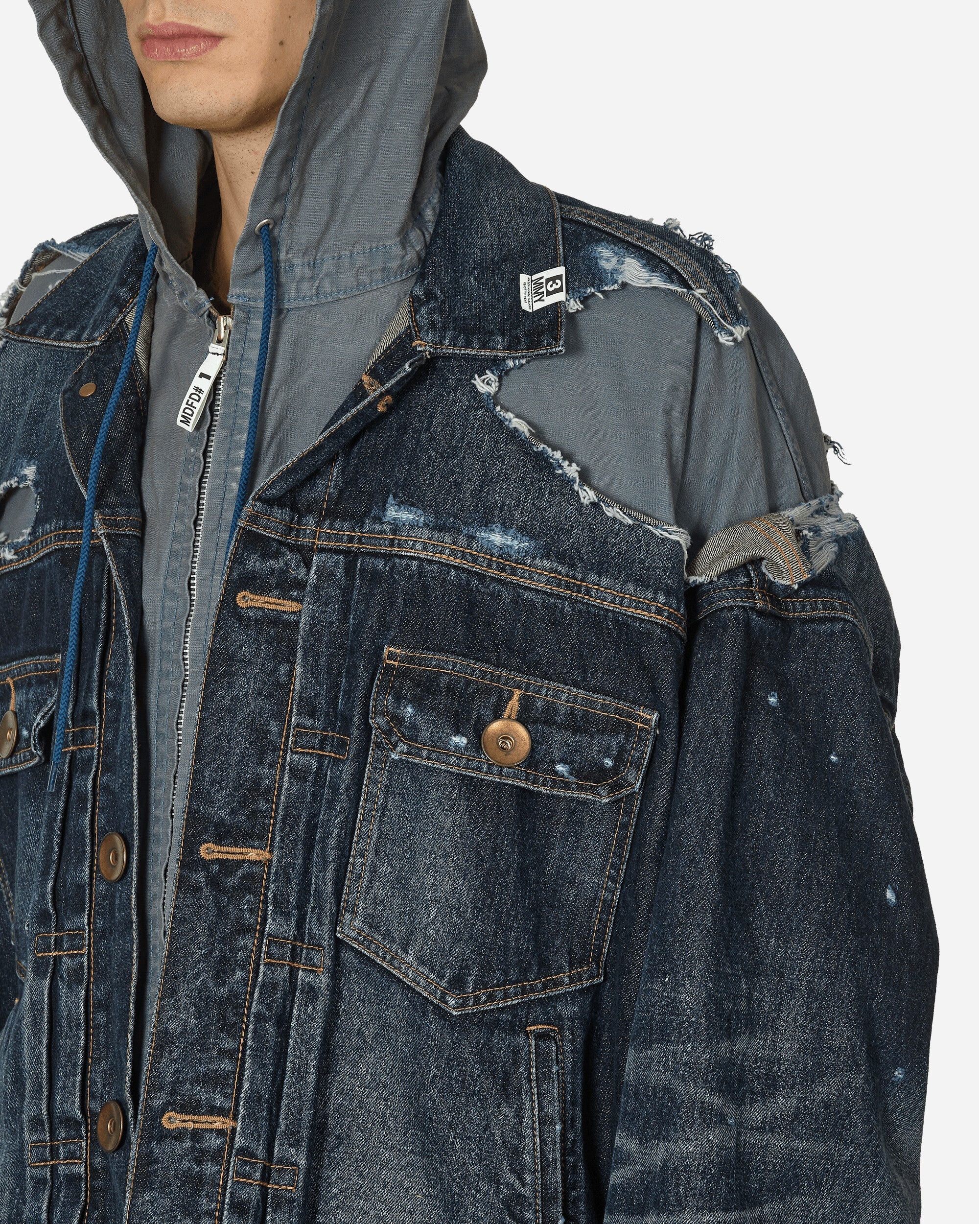 Double Layered Denim Hooded Jacket Indigo - 5