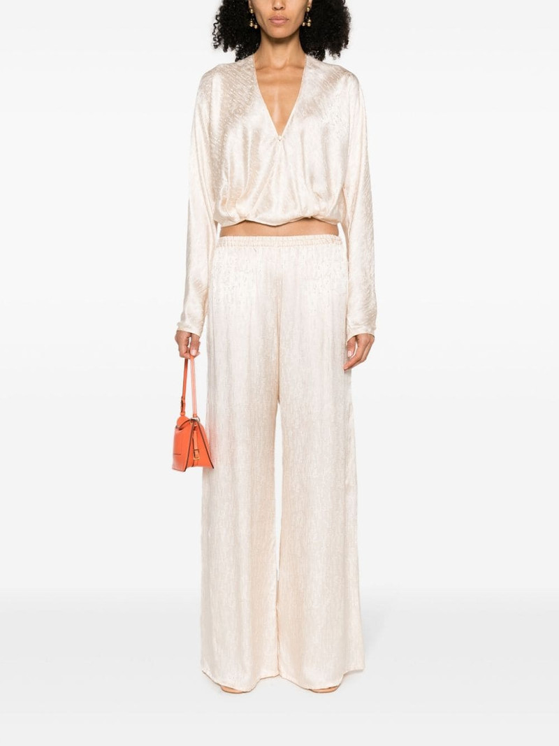 forte_forte check-pattern ruched-detail satin palazzo pants outlook