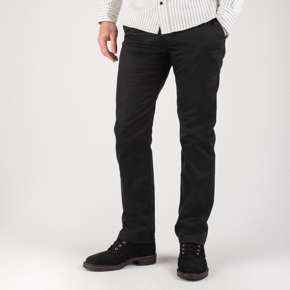 IH-721-BLK 9oz Mercerised Selvedge Cotton Slim Tapered Chinos - Black - 2