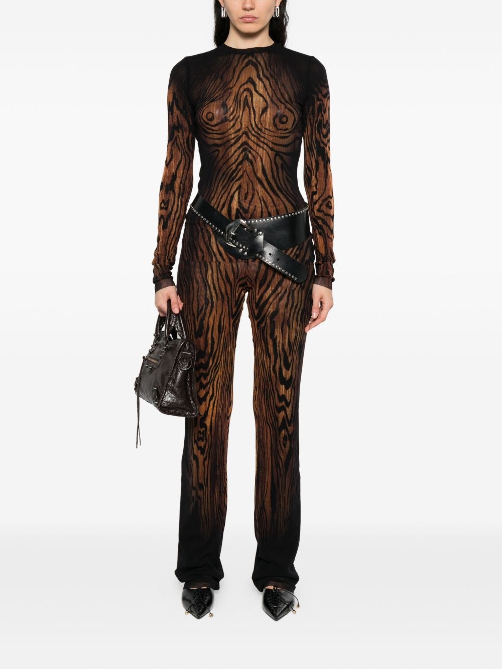 wood-print mesh top - 2