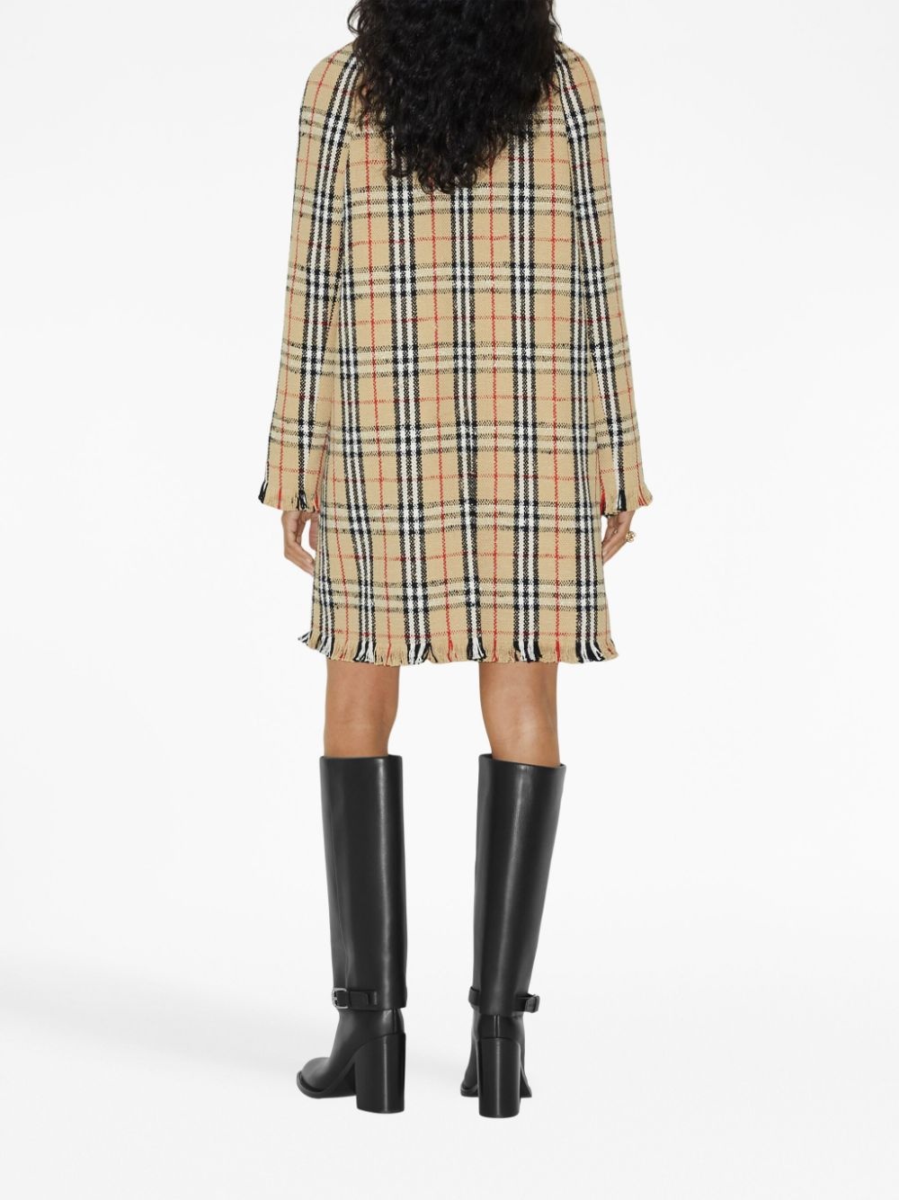 bouclé checkered buttoned raincoat - 4