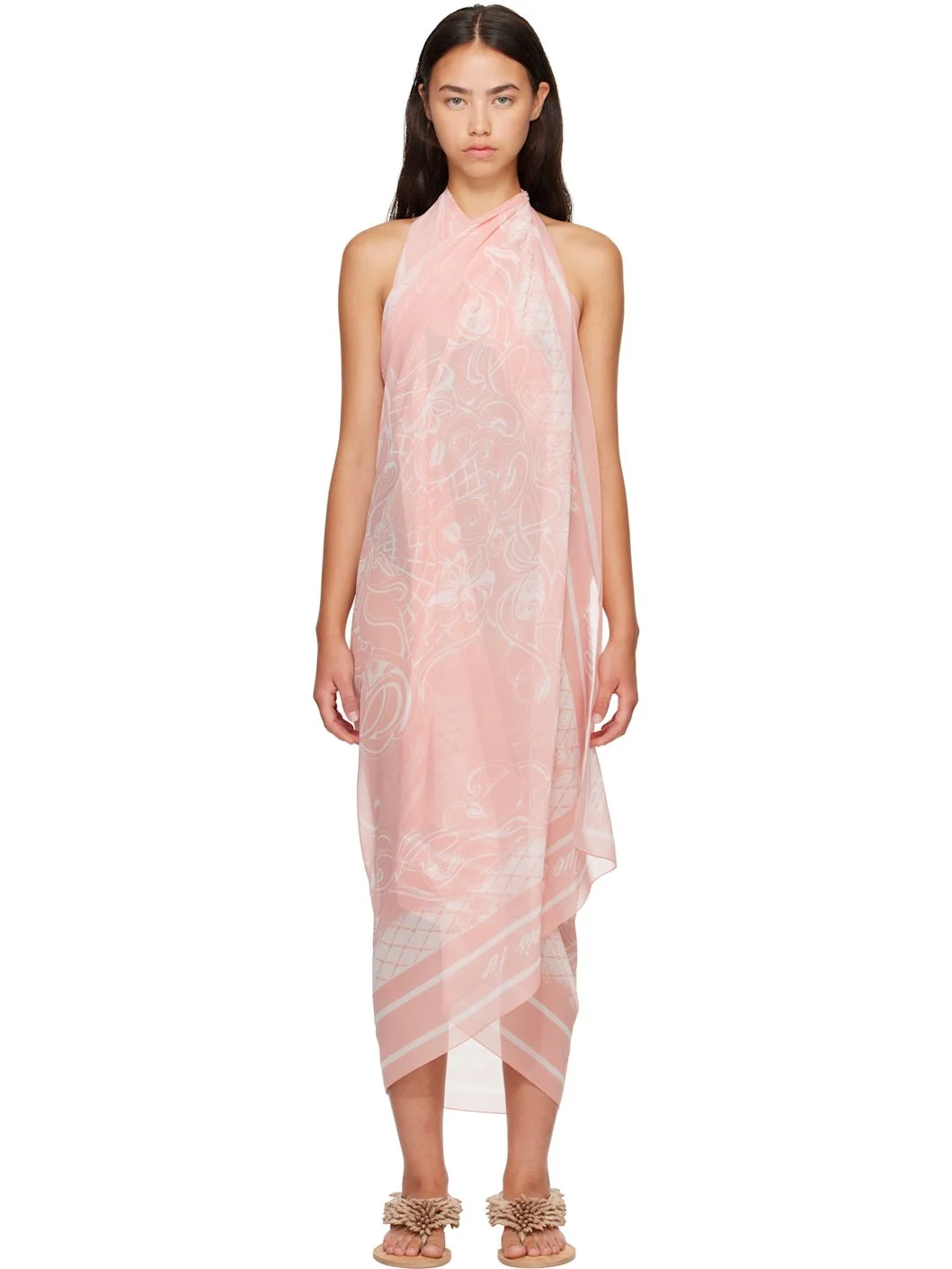 Pink Printed Silk Cover-up - 1