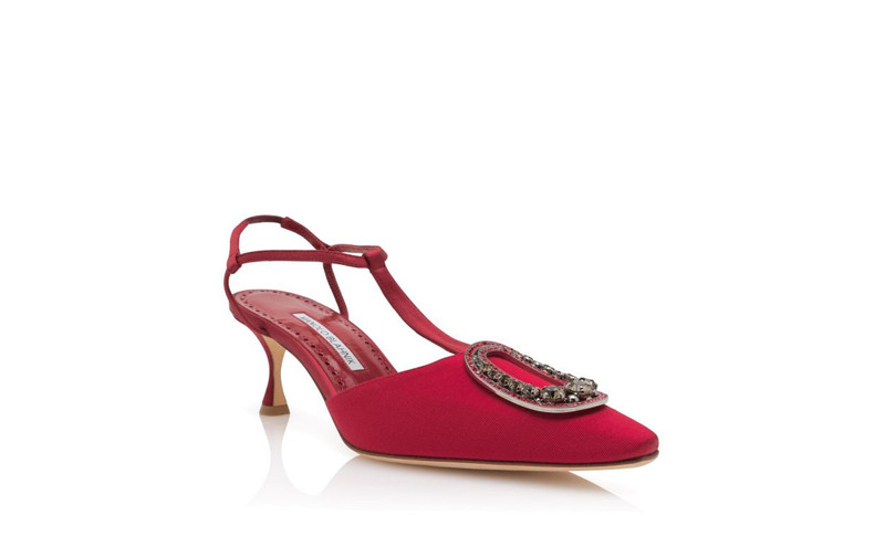 Red Grosgrain Jewel Embellished T-Bar Pumps 3