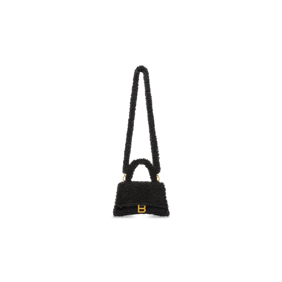 Women's Furry Hourglass Small Handbag With Strap in Black - 9