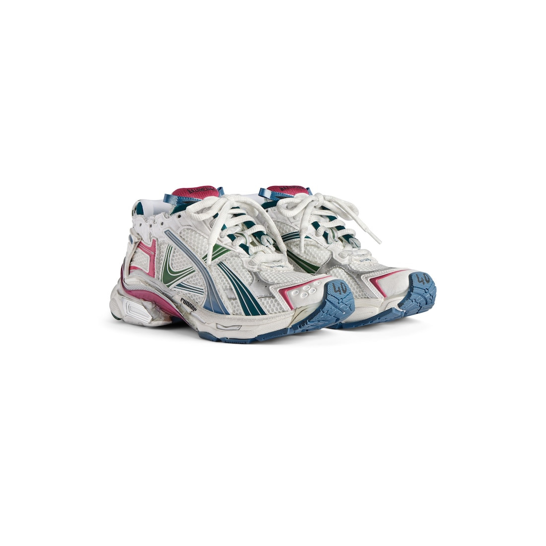 Women's Runner Sneaker in White/dark Green/blue/pink - 2