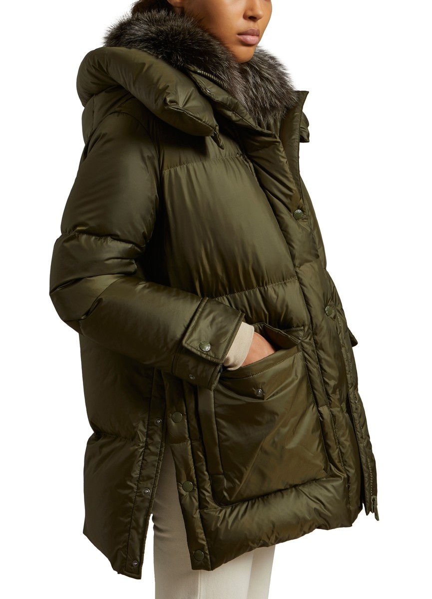 3/4-length puffer jacket made from a water-resistant technical fabric with a fox fur collar - 6