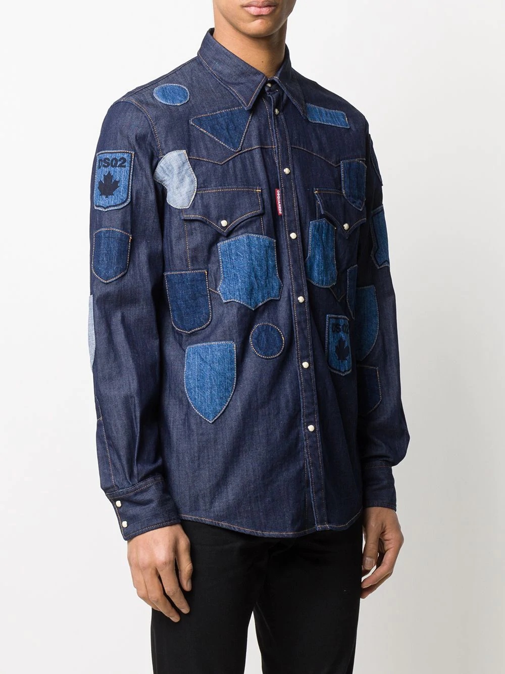 patch-work denim shirt - 3