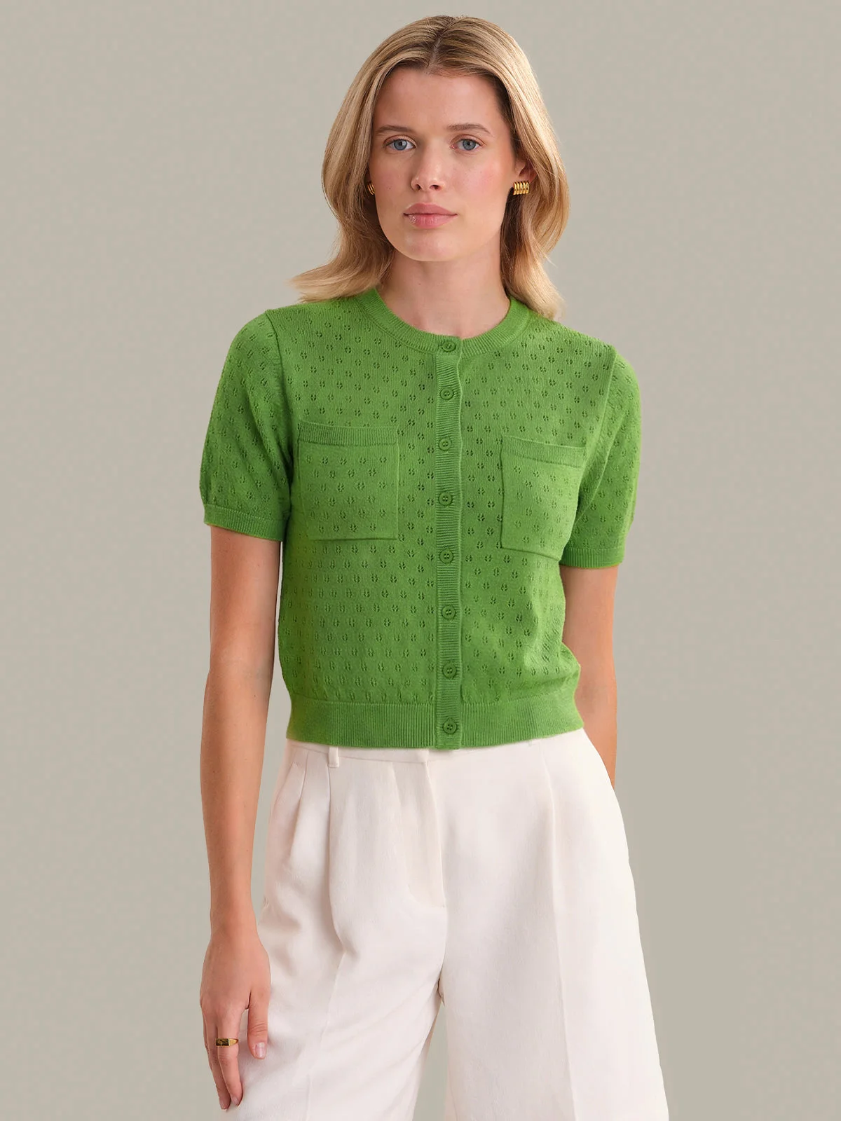 Esme: Pointelle Cotton Cardigan - 1